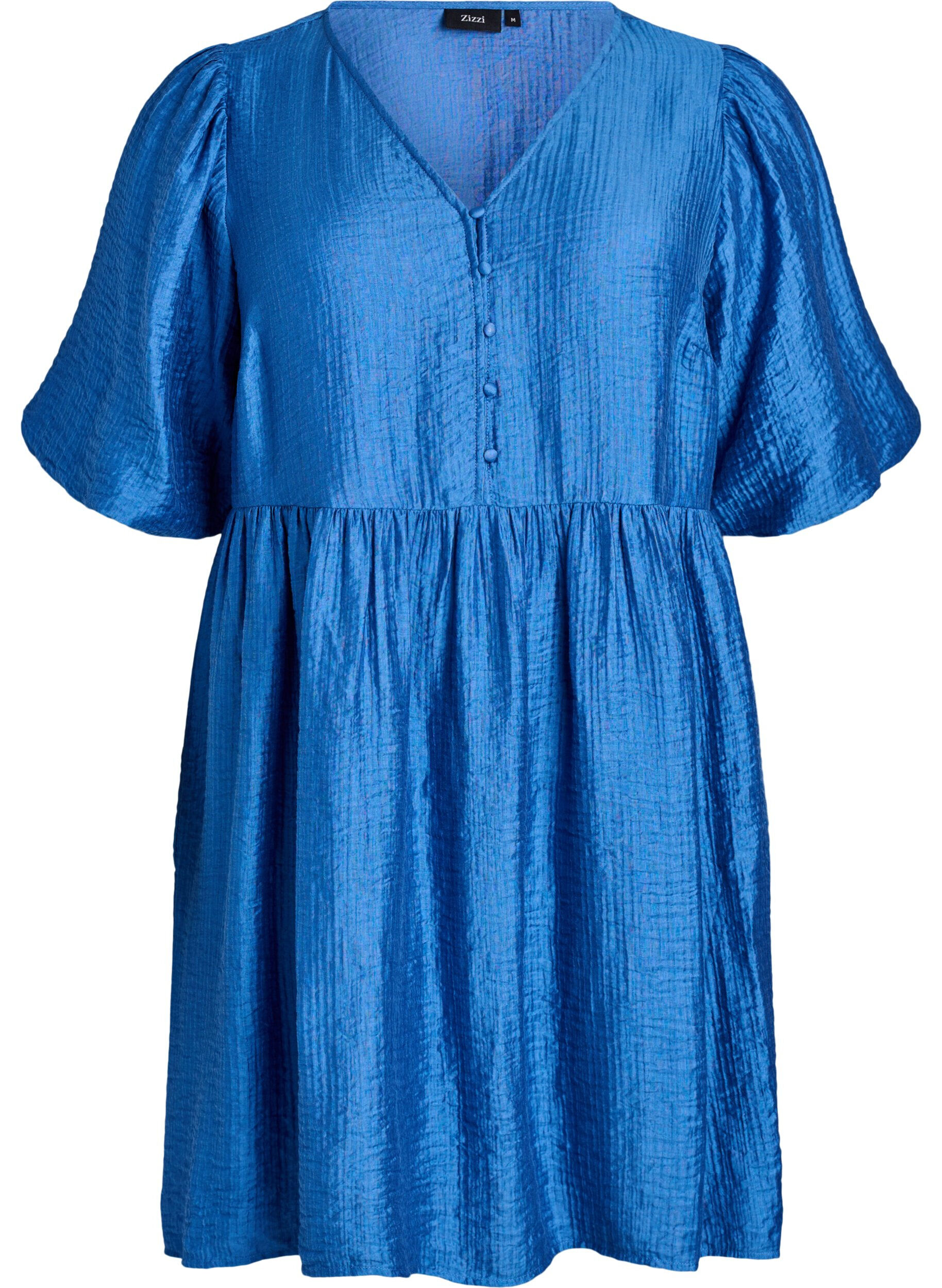 Robe courte textur&eacute;e &agrave; manches courtes bouffantes