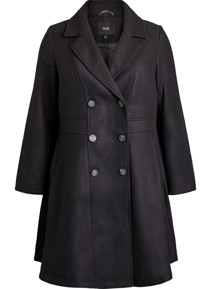 Manteau en laine coupe A avec poches, Noir, Packshot image number 0