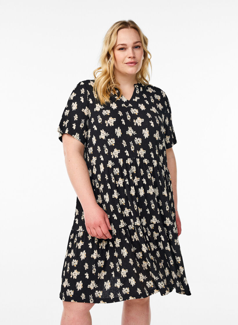 Robe &agrave; motifs avec empi&egrave;cements, Noir, Model image number 0