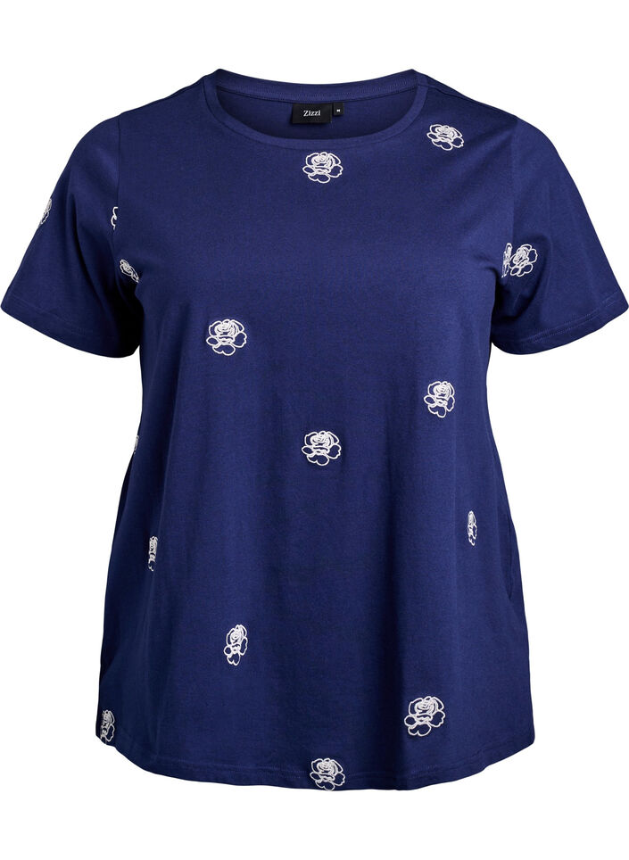 T-shirt en coton biologique avec motifs brod&eacute;s, Bleu, Packshot image number 0