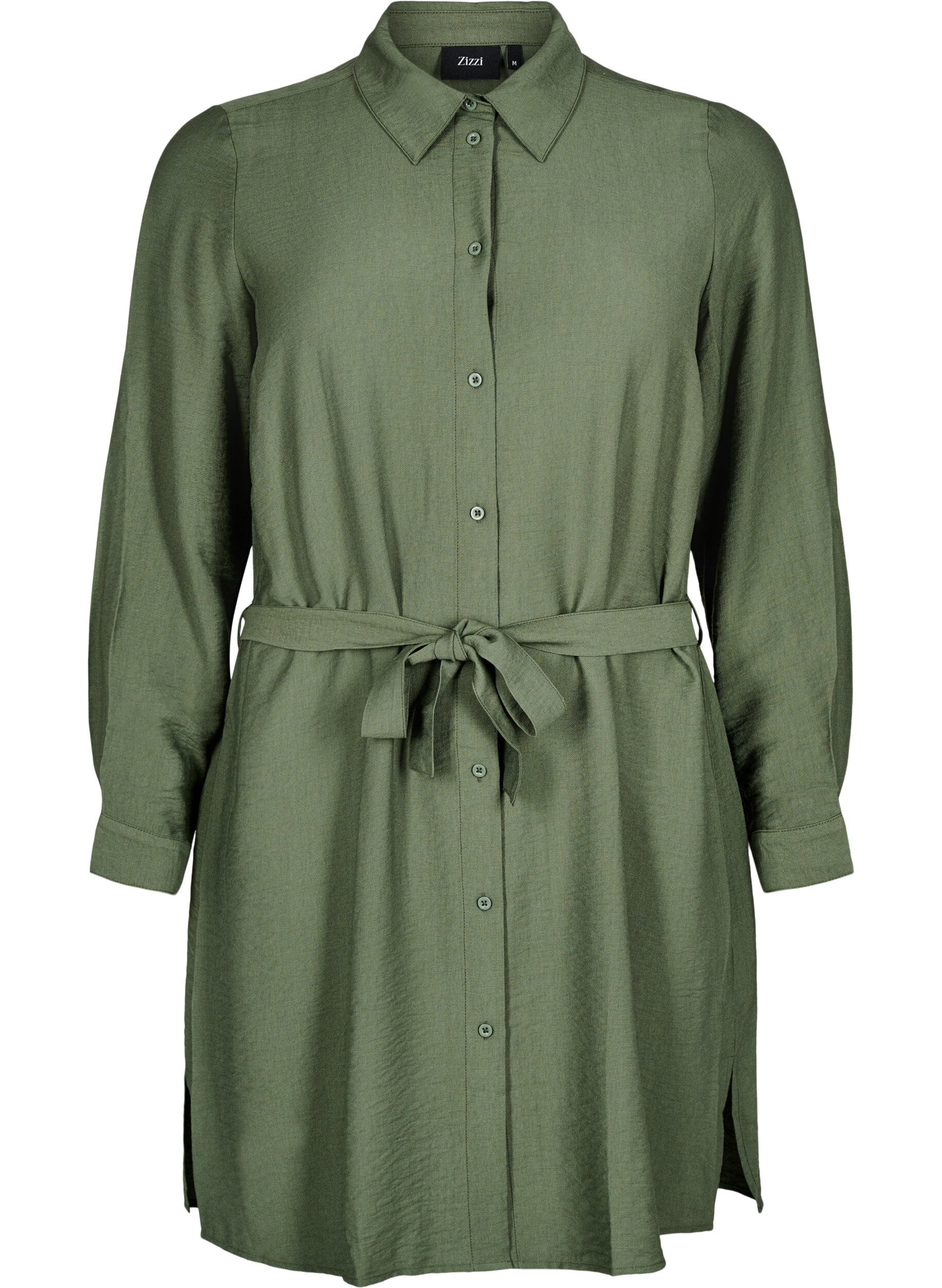 Zizzi Robe chemise avec ceinture nou&eacute;e et manches longues, Vert, Packshot image number 0