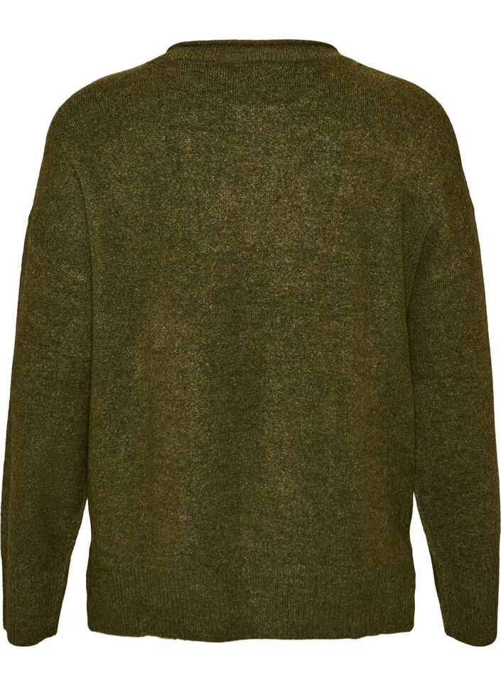 Blouse en maille avec motif c&ocirc;tel&eacute; en V et fentes, Vert fonc&eacute;, Packshot image number 1
