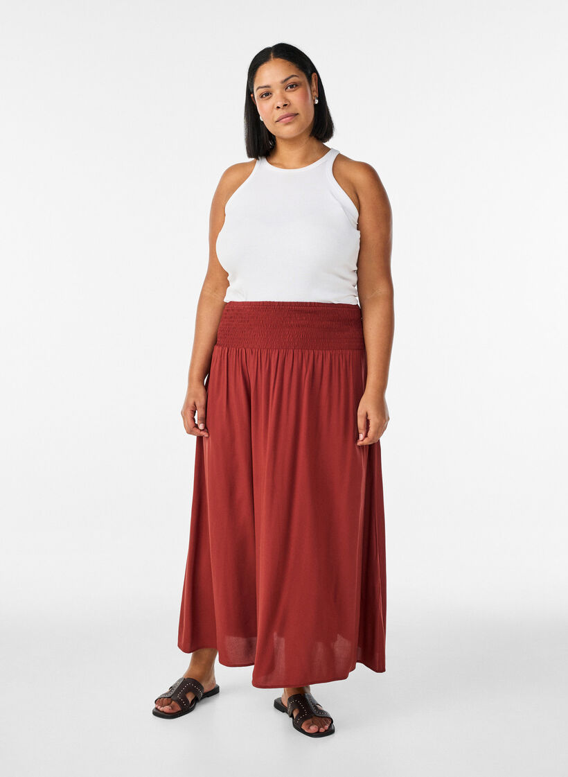 Jupe longue en viscose avec smocks, Bordeaux, Model image number 0