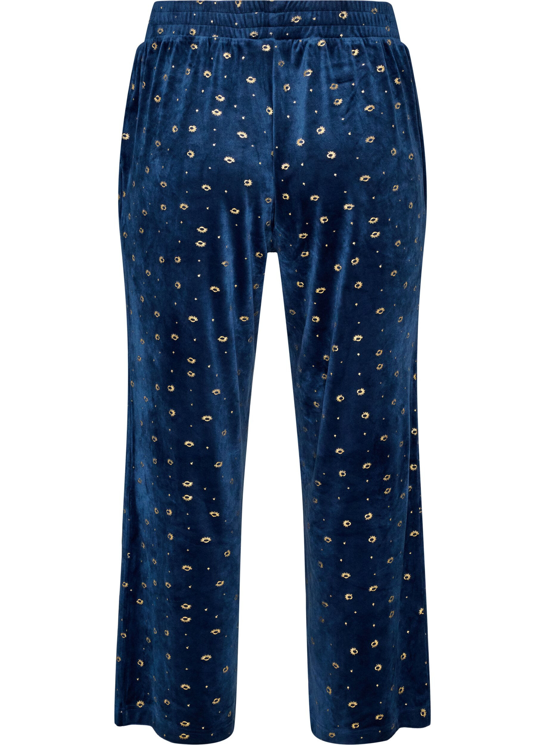 ZizziBas de pyjama en velours avec un imprim&eacute; int&eacute;gral, Bleu, Packshot image number 1