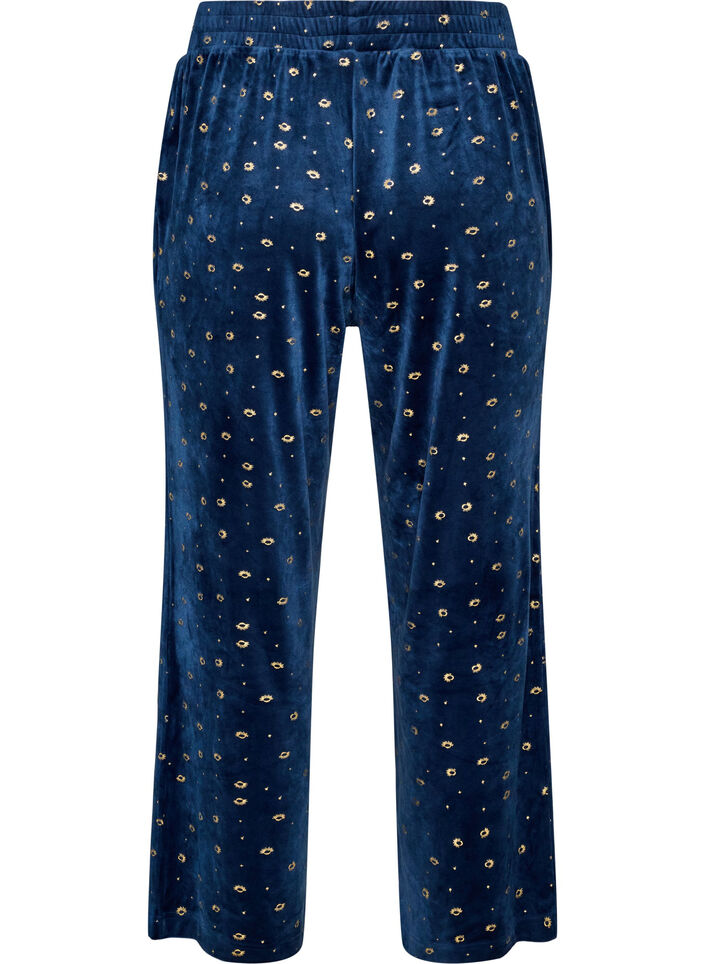 Bas de pyjama en velours avec un imprim&eacute; int&eacute;gral, Bleu, Packshot image number 1