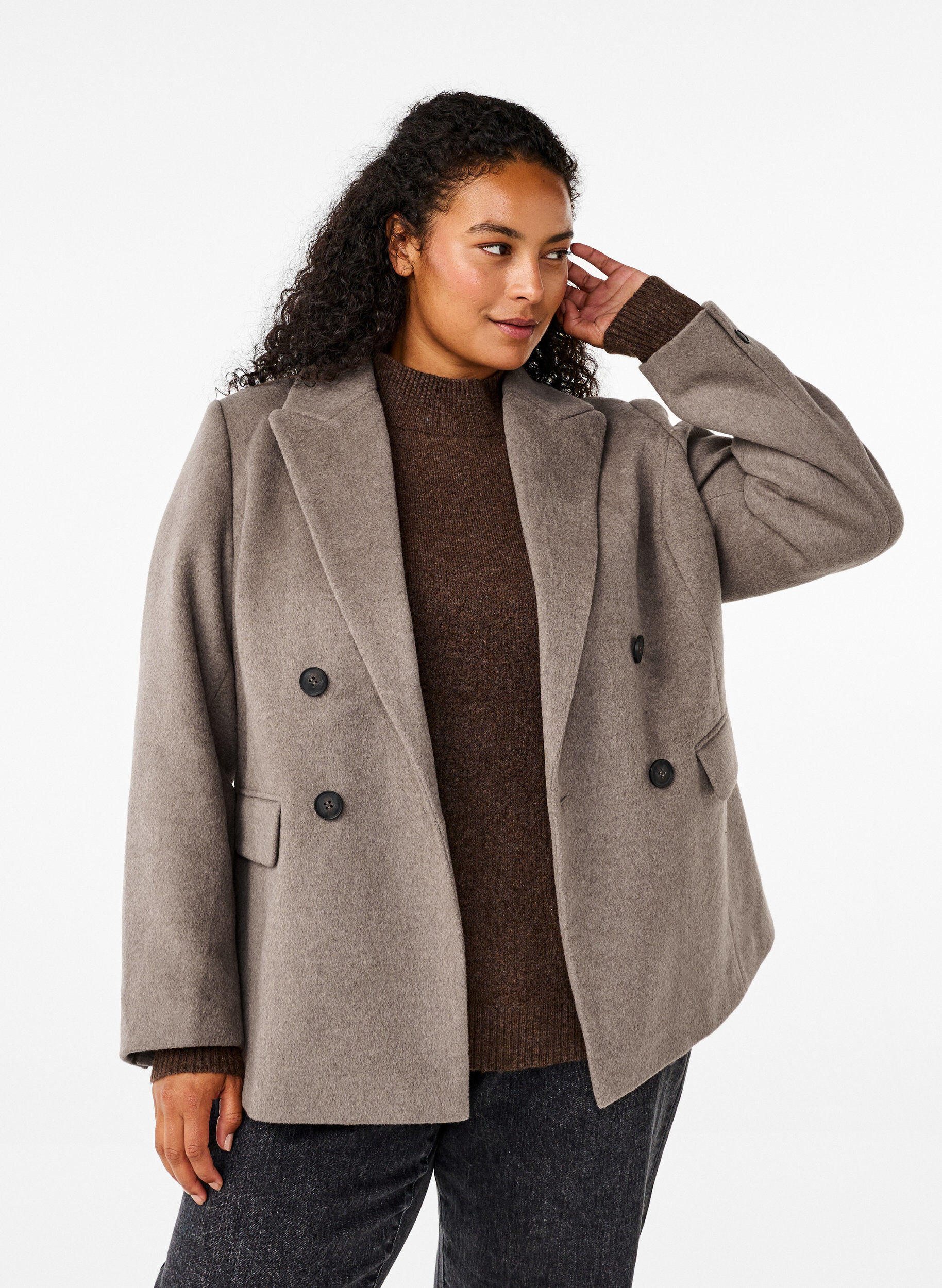 Zizzi Blazer en laine &agrave; texture bross&eacute;e, Gris, Model image number 0