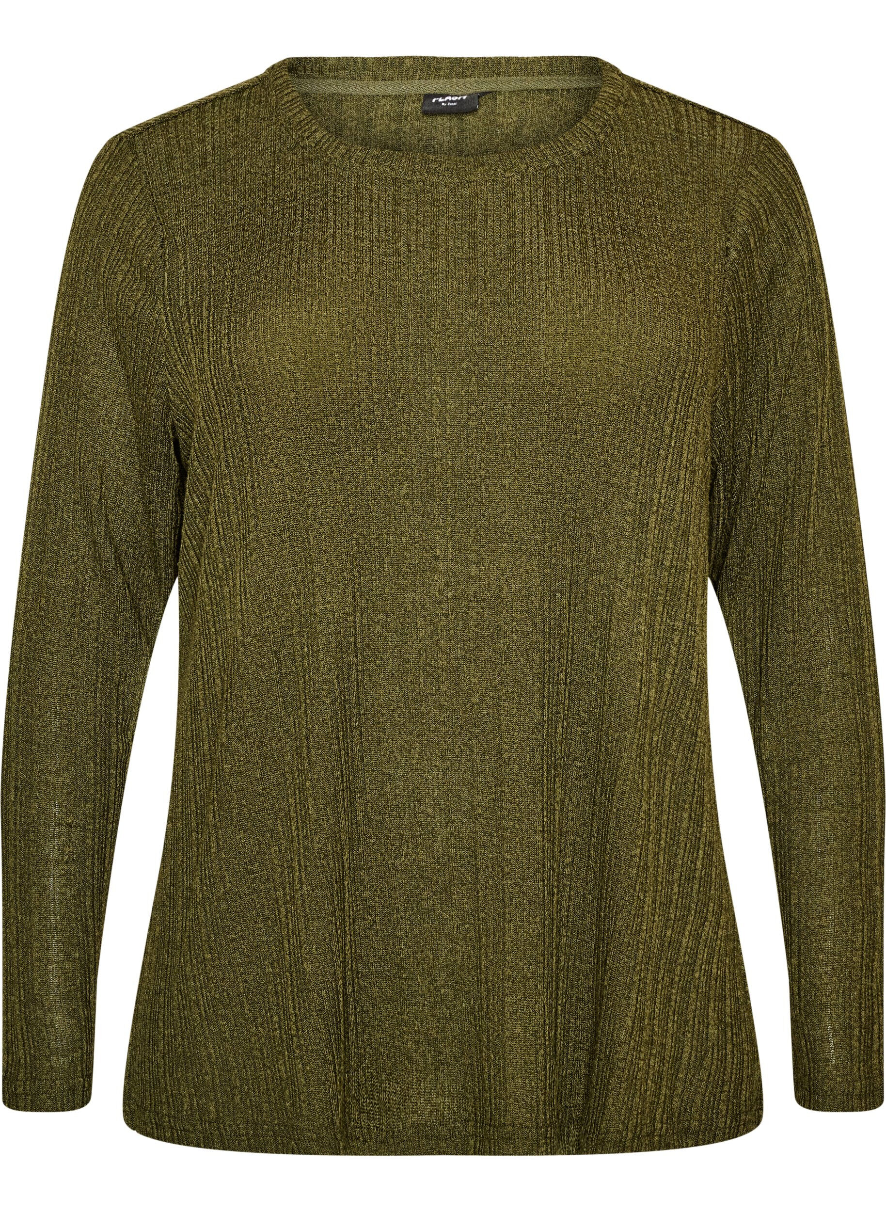 ZizziBlouse en jersey avec structure c&ocirc;tel&eacute;e et manches longues, Vert fonc&eacute;, Packshot image number 0