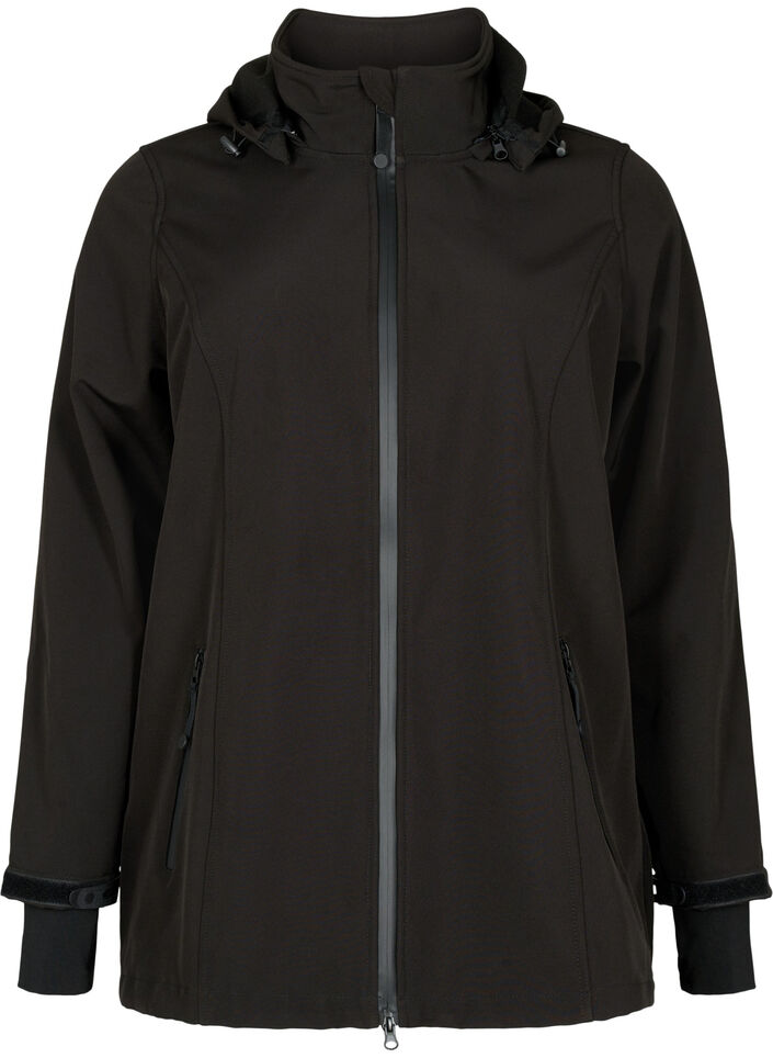 Veste courte softshell avec capuche amovible, Noir, Packshot image number 0