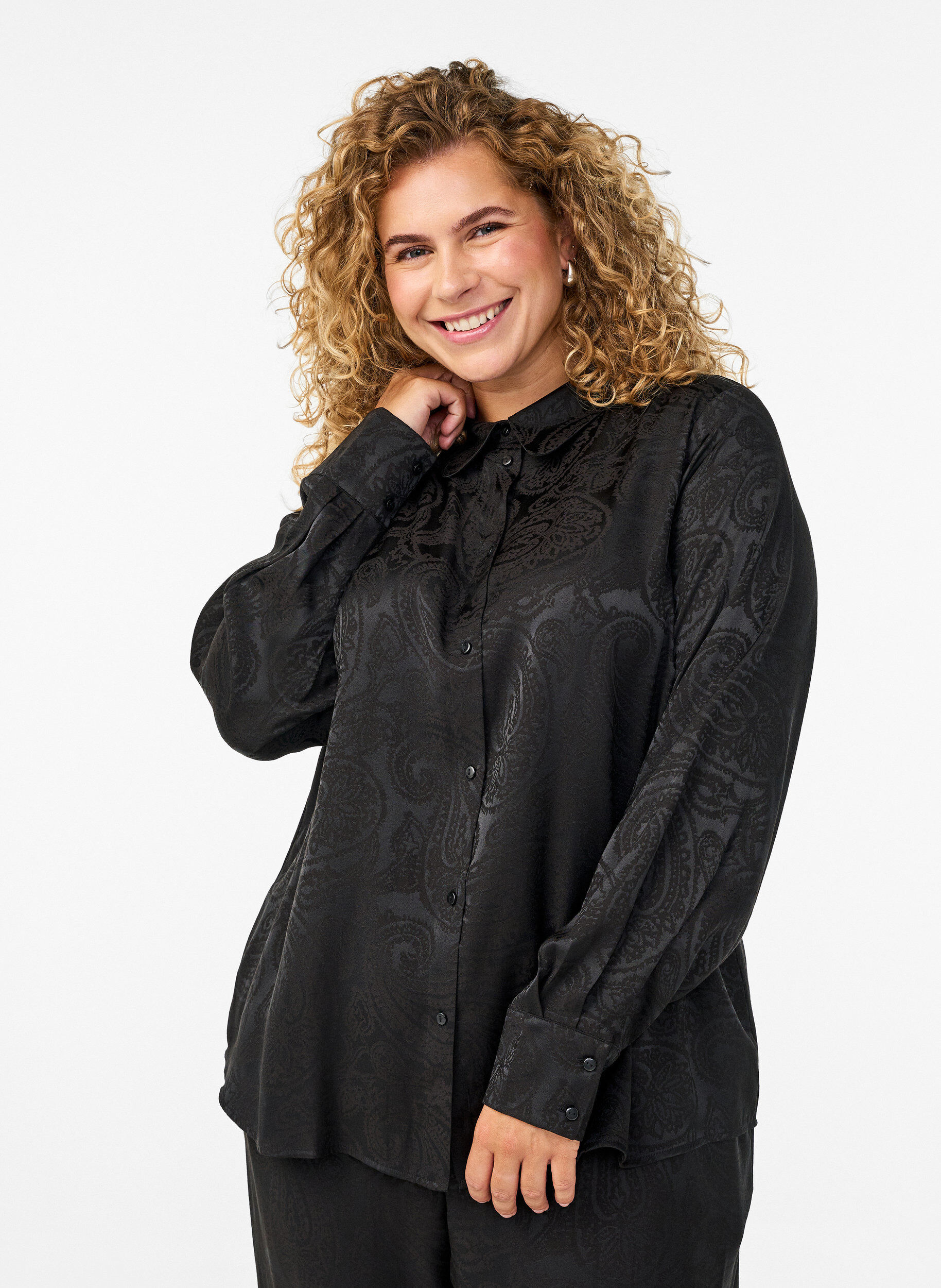 Chemise &agrave; motif cachemire ton sur ton, Noir, Model