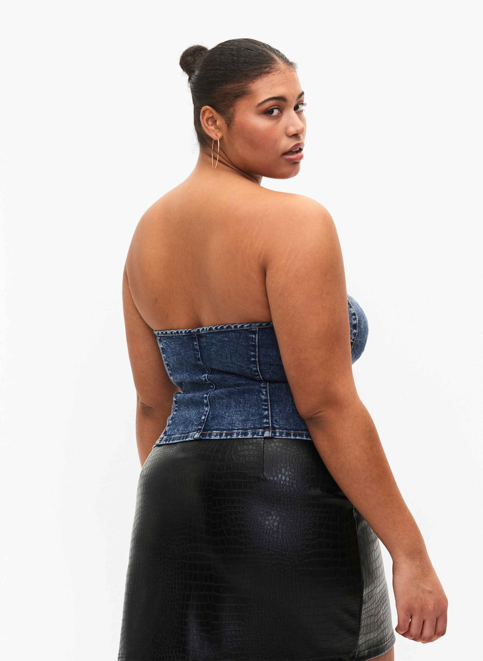 Zizzi Top corset en denim avec fermeture &eacute;clair, Blue denim, Model image number 1