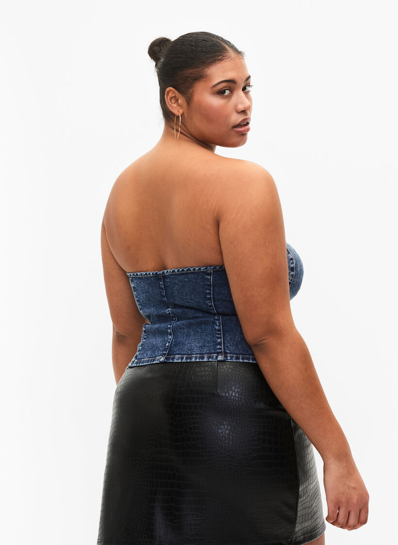 Top corset en denim avec fermeture éclair, Blue denim, Model image number 1