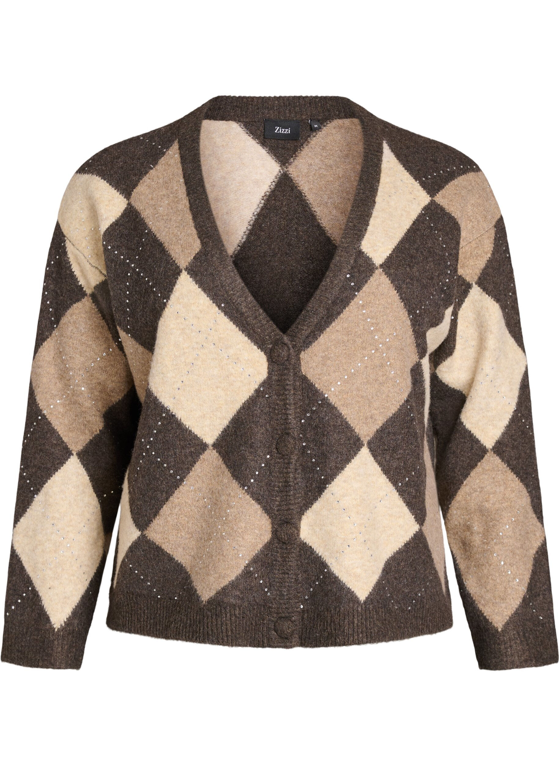 ZizziCardigan argyle avec strass, Marron, Packshot image number 0
