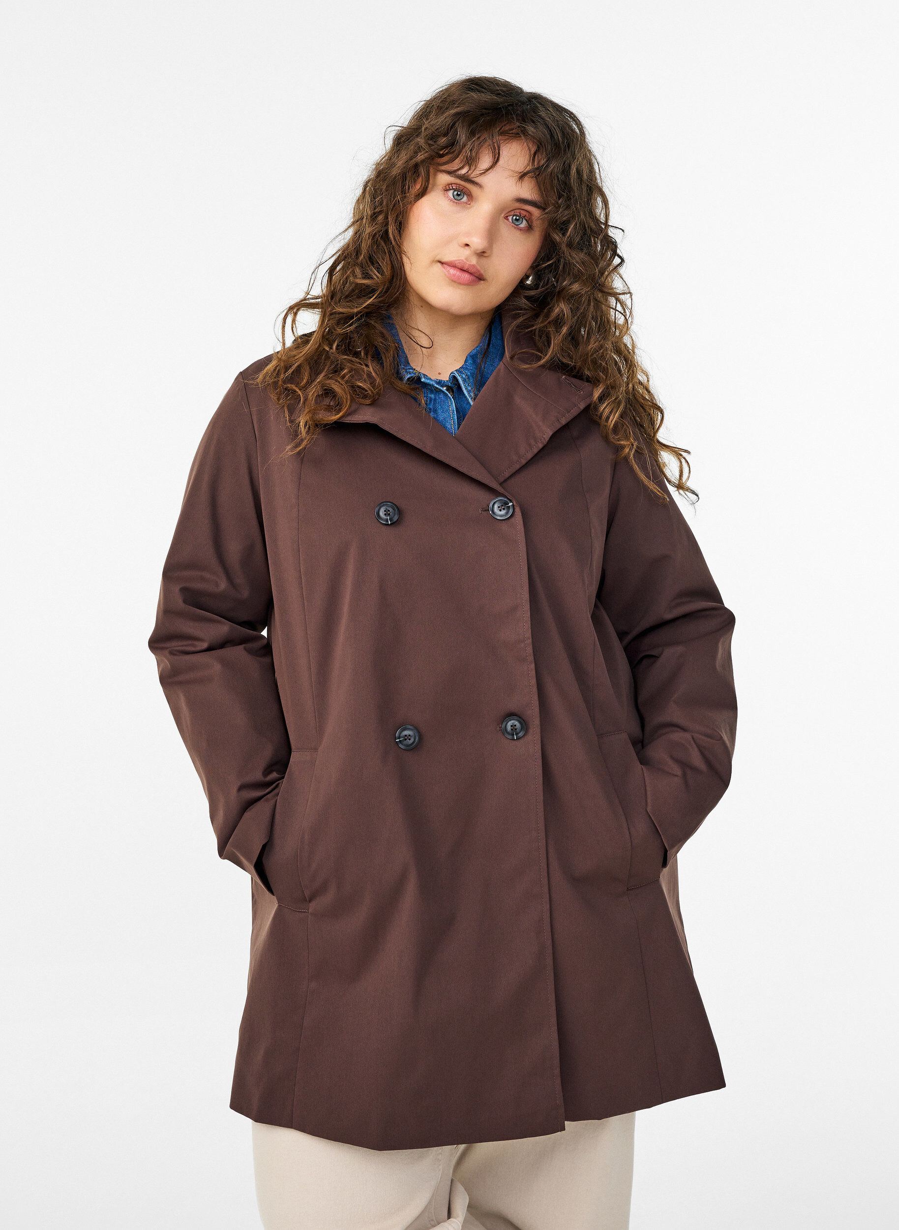 Veste de printemps hydrofuge avec coupe en A, Marron, Model