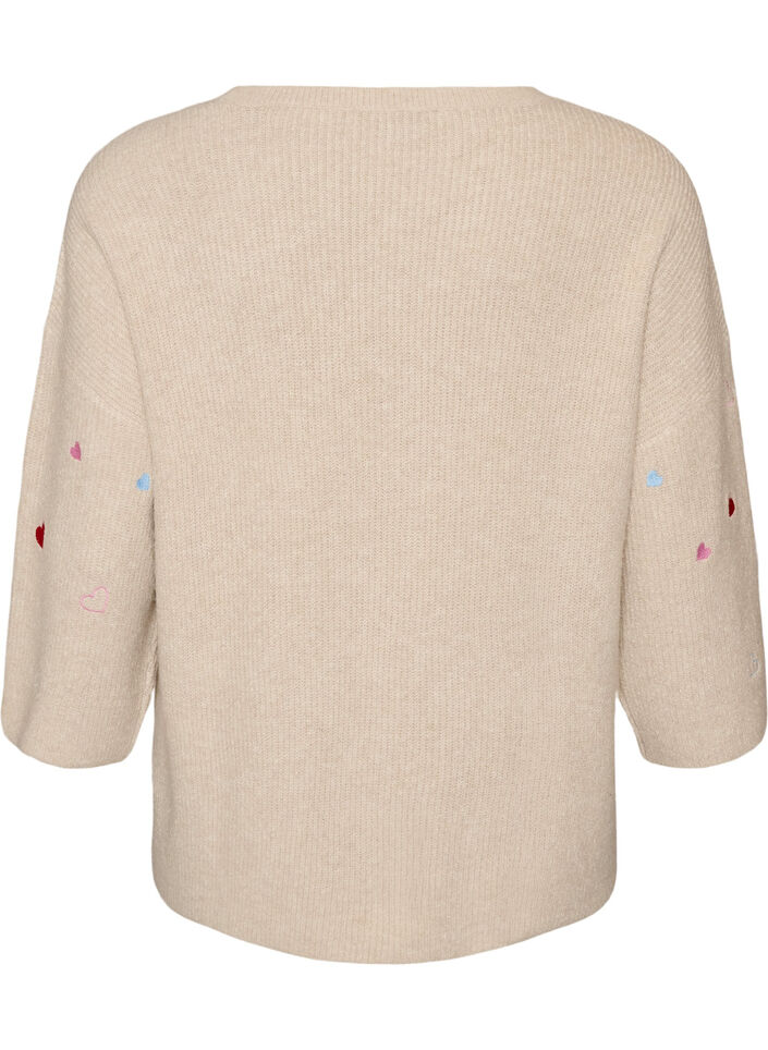 Chemisier en jersey avec des c&oelig;urs et manches 3/4, Beige, Packshot image number 1