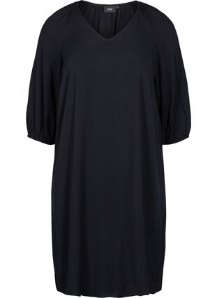 Robe en viscose avec encolure en V, Black, Packshot image number 0