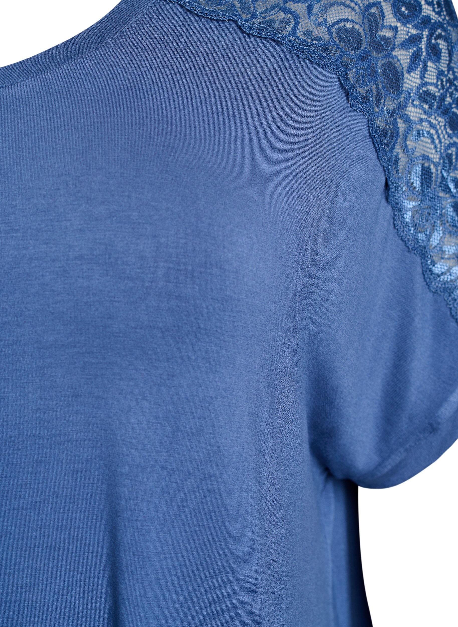 Zizzi Chemise de nuit en viscose avec dentelle, Bleu, Packshot image number 2