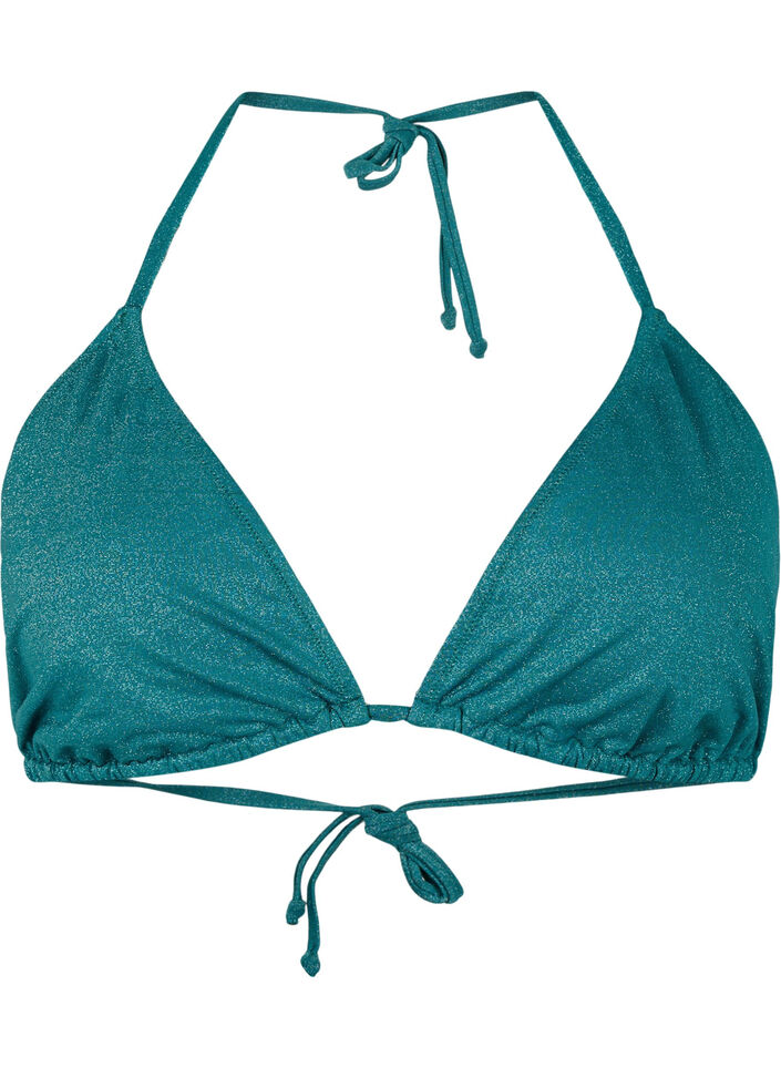 Haut de bikini triangle à paillettes, Vert foncé, Packshot image number 0