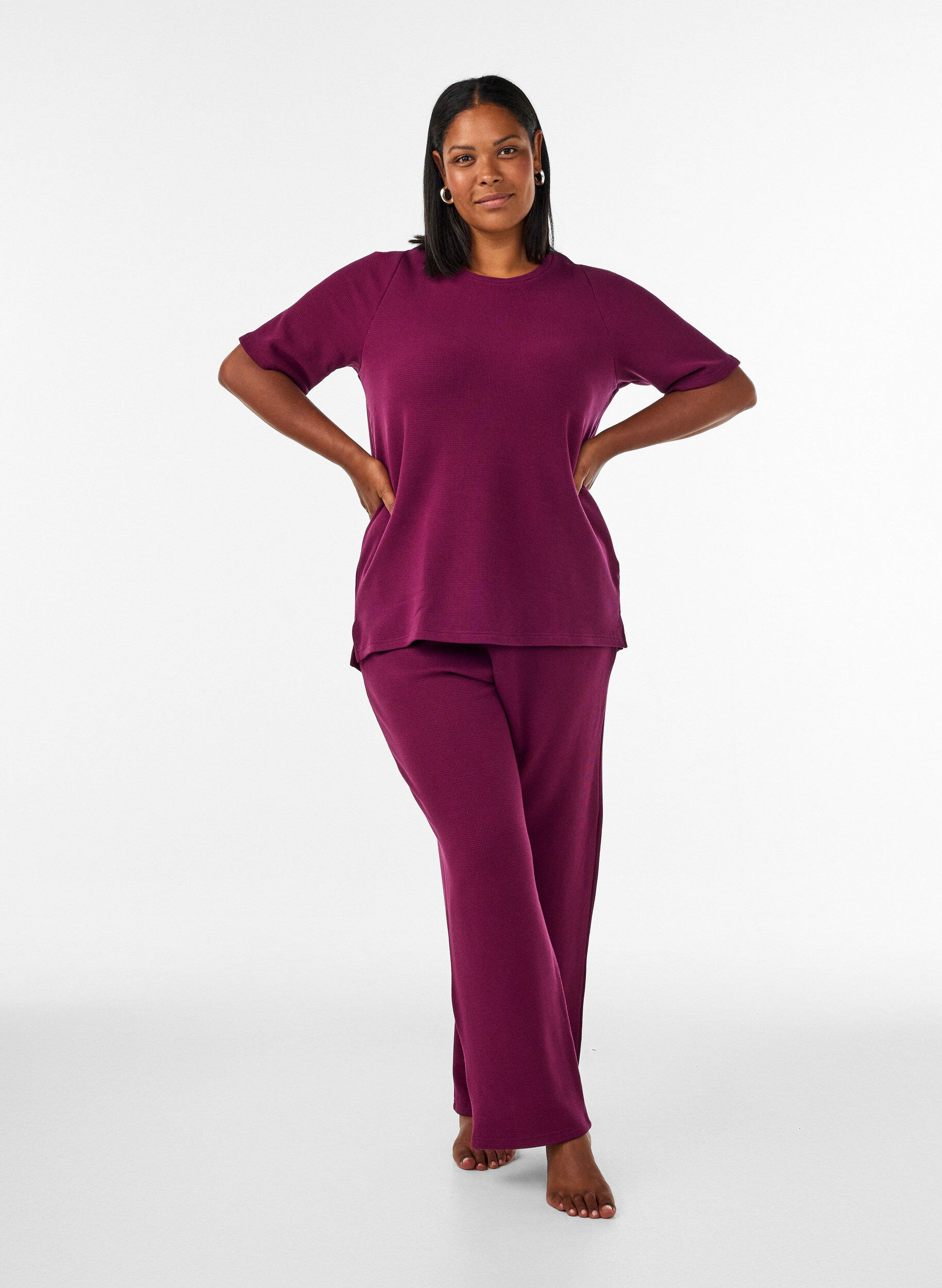 ZizziPantalon ample textur&eacute; &agrave; taille haute, Bordeaux, Model image number 0