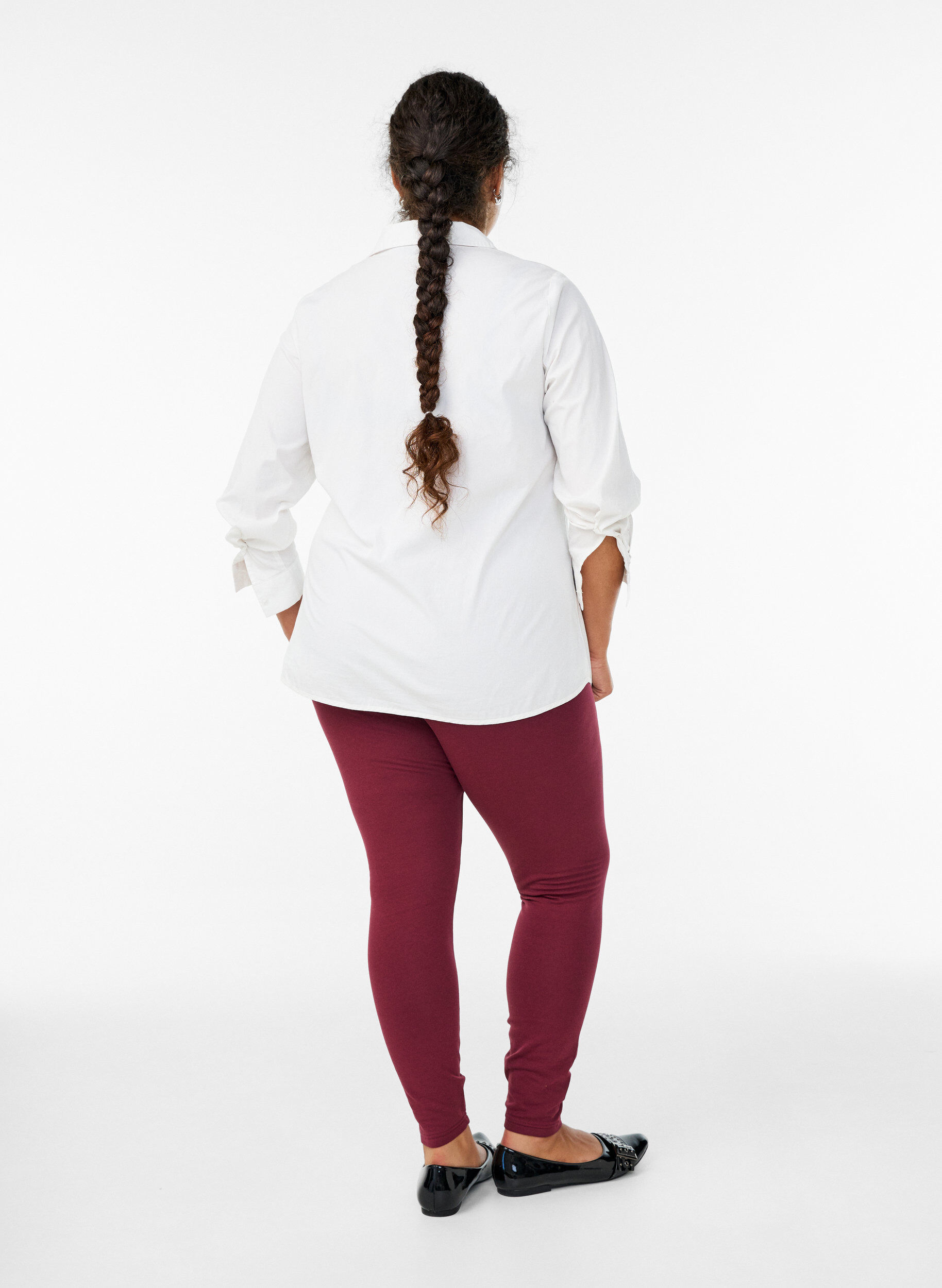 Zizzi Leggings en coton avec doublure, Bordeaux fonc&eacute;, Model image number 2