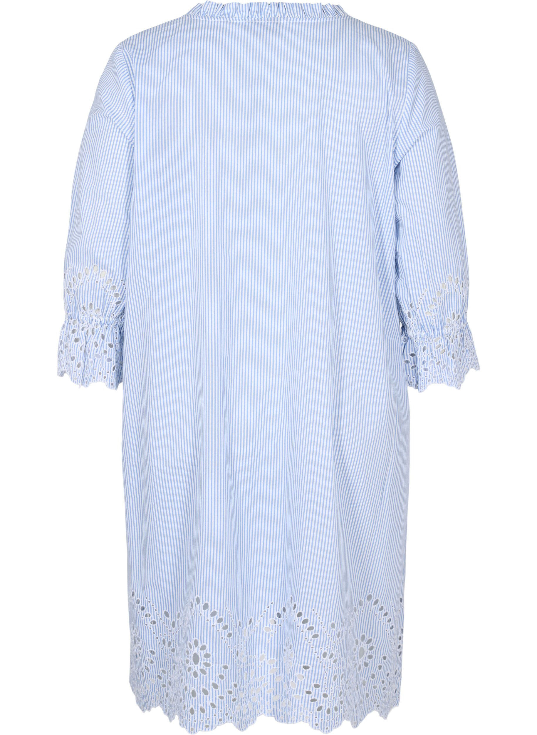Zizzi Robe en coton avec rayures et broderie anglaise, Blue Stripe, Packshot image number 1