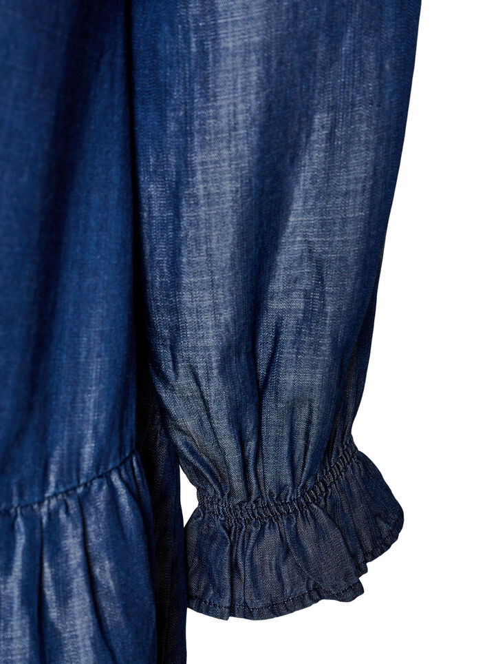 Robe courte effet denim &agrave; volants, Bleu, Packshot image number 3