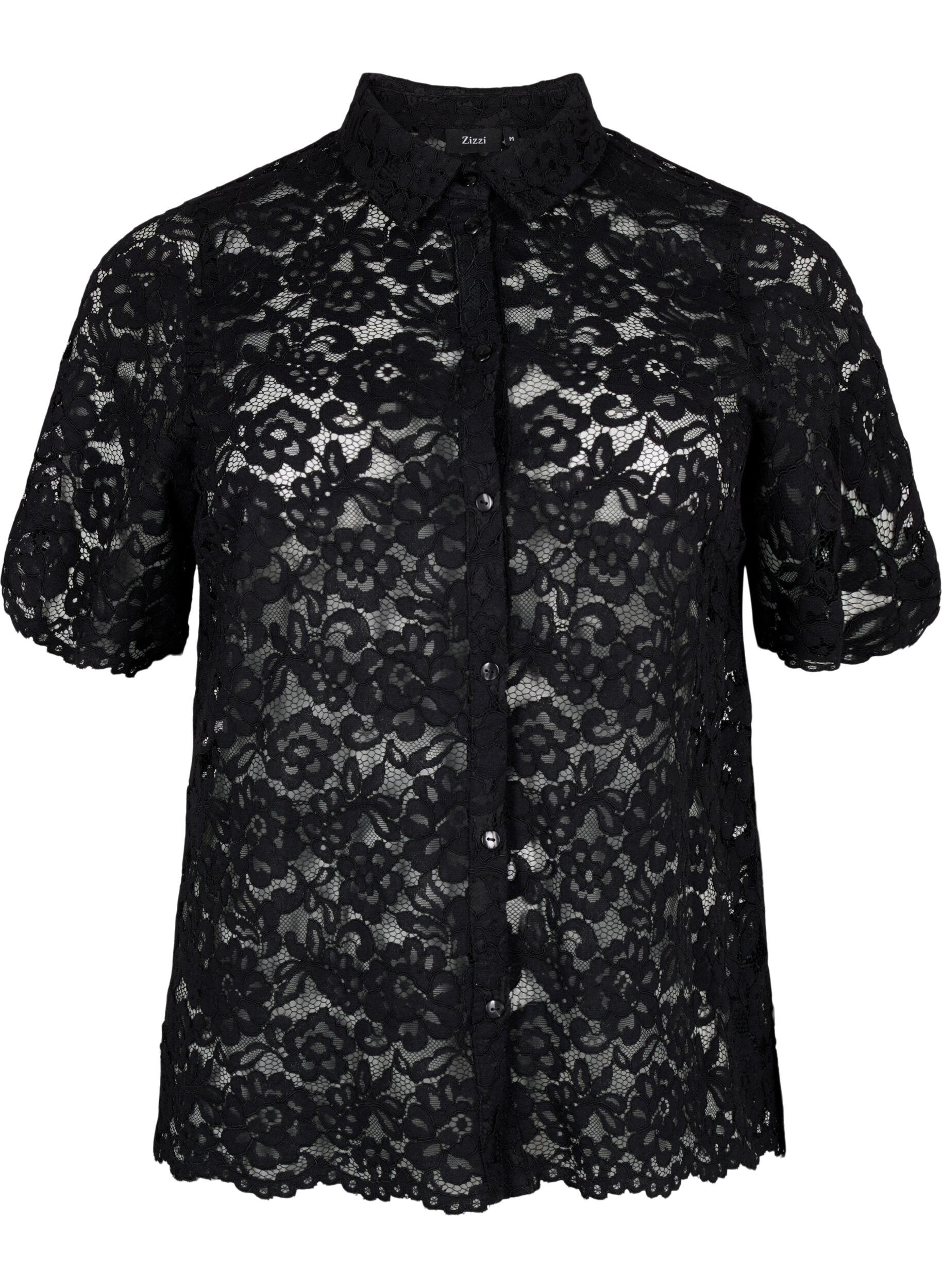 Zizzi Chemise en dentelle &agrave; manches courtes, Black, Packshot image number 0