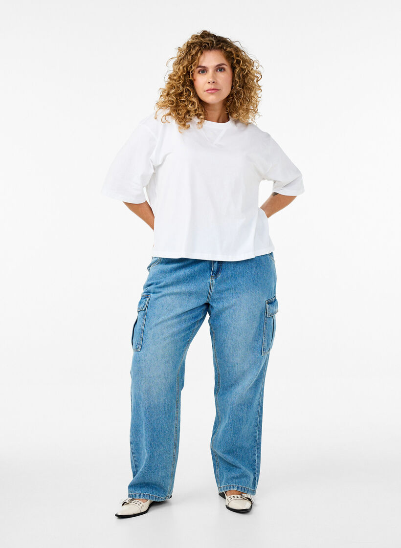 T-shirt Boxy en coton biologique, Blanc, Model image number 1