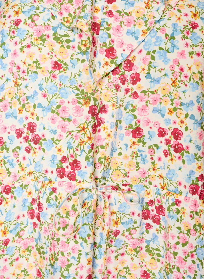 Robe midi en viscose avec imprim&eacute; fleuri et col &agrave; volants, Rose, Packshot image number 2