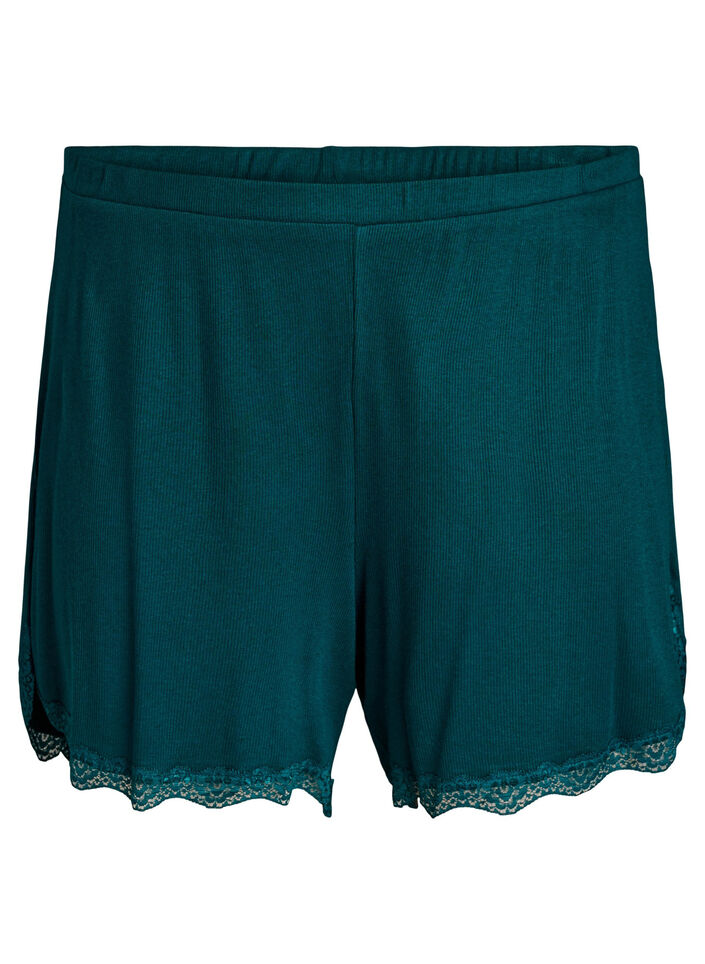Short de nuit ample &agrave; texture c&ocirc;tel&eacute;e et bordure en dentelle, Vert, Packshot image number 0