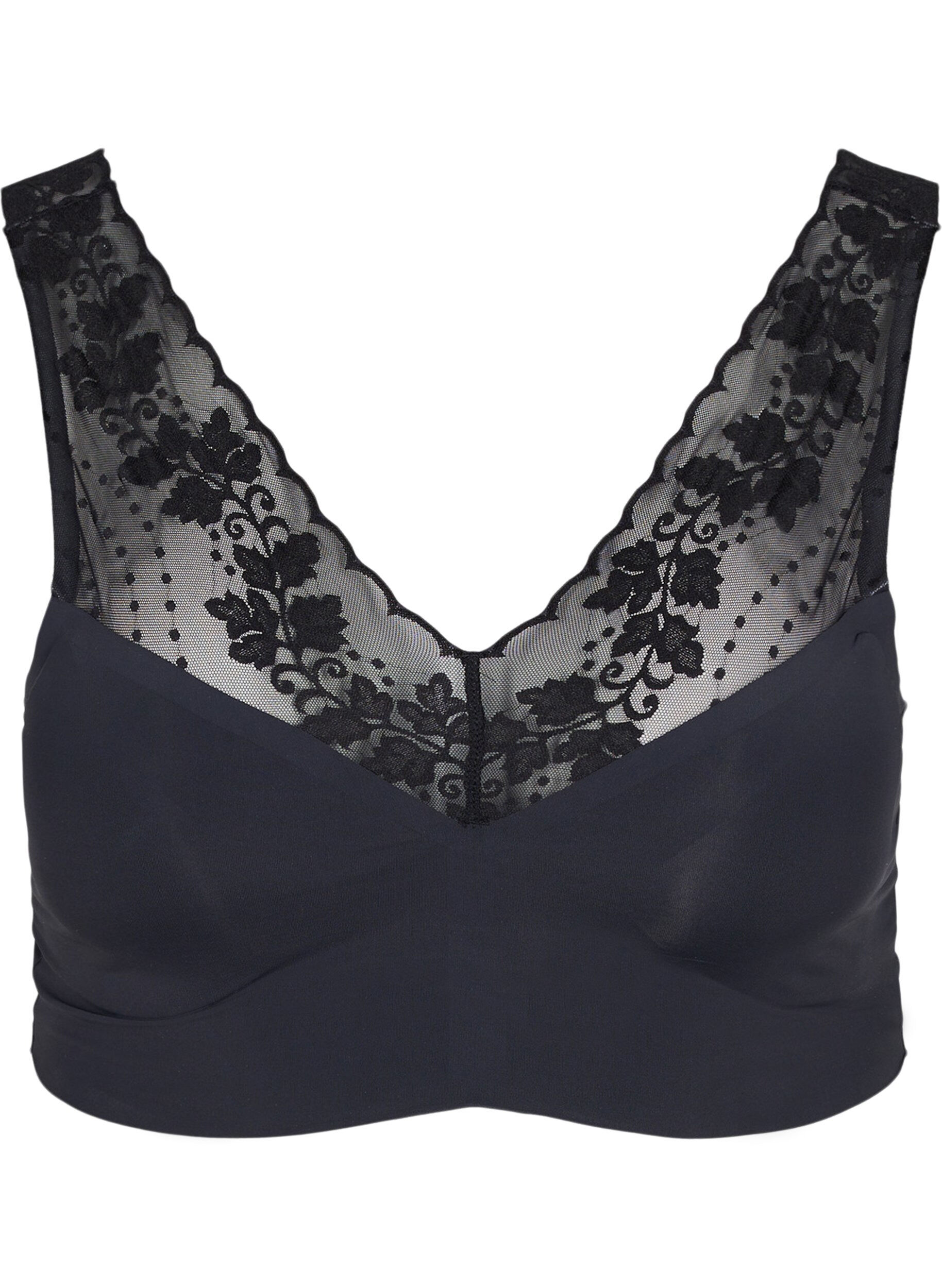 Zizzi Soutien-gorge souple avec bretelles en dentelle, Black, Packshot image number 0