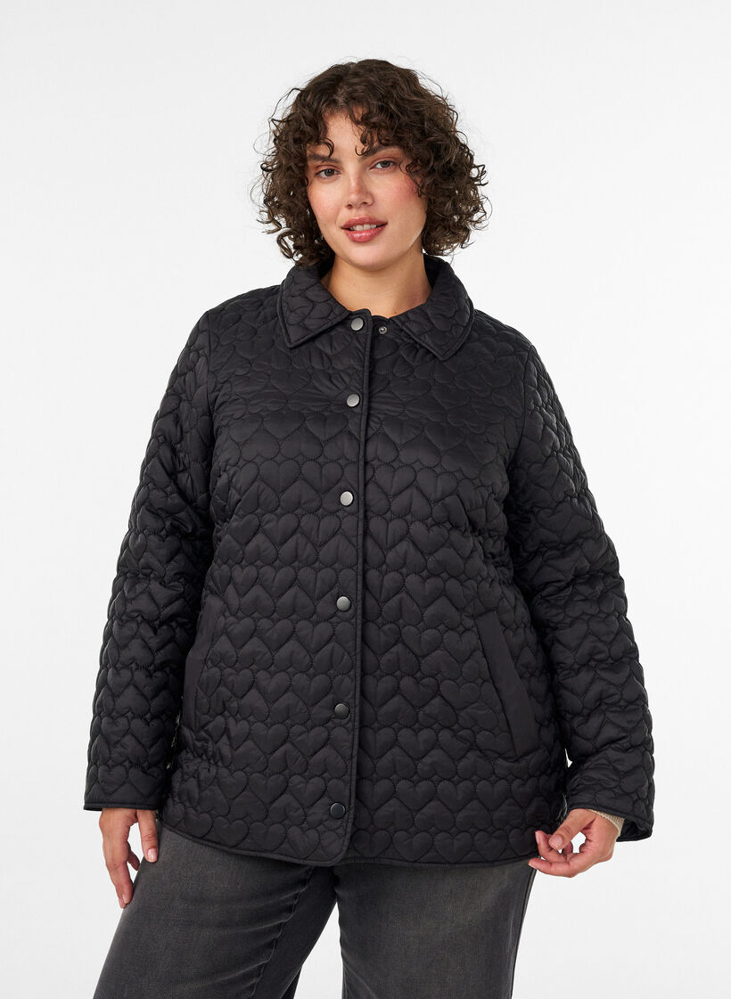 Veste l&eacute;g&egrave;rement matelass&eacute;e &agrave; surpiq&ucirc;res d&eacute;coratives, Noir, Model image number 0