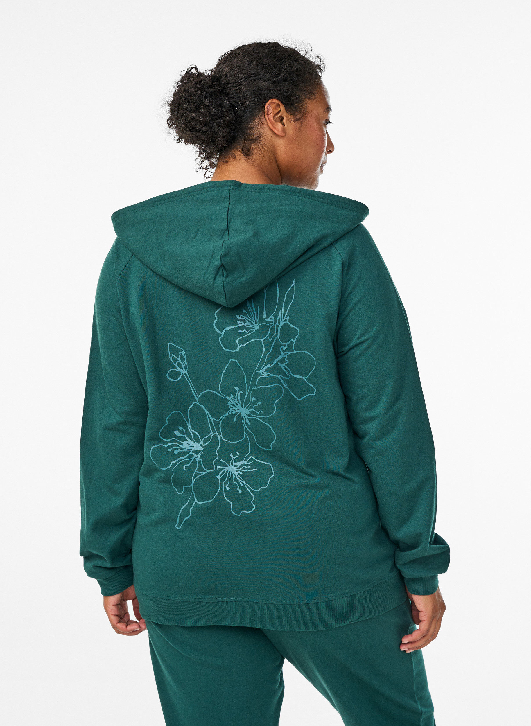 ZizziSweat &agrave; capuche zipp&eacute; avec imprim&eacute; au dos, Vert fonc&eacute;, Model image number 2