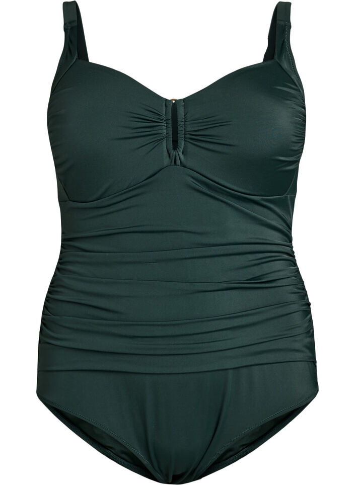 Maillot de bain avec anneau et drap&eacute;, Vert fonc&eacute;, Packshot image number 0