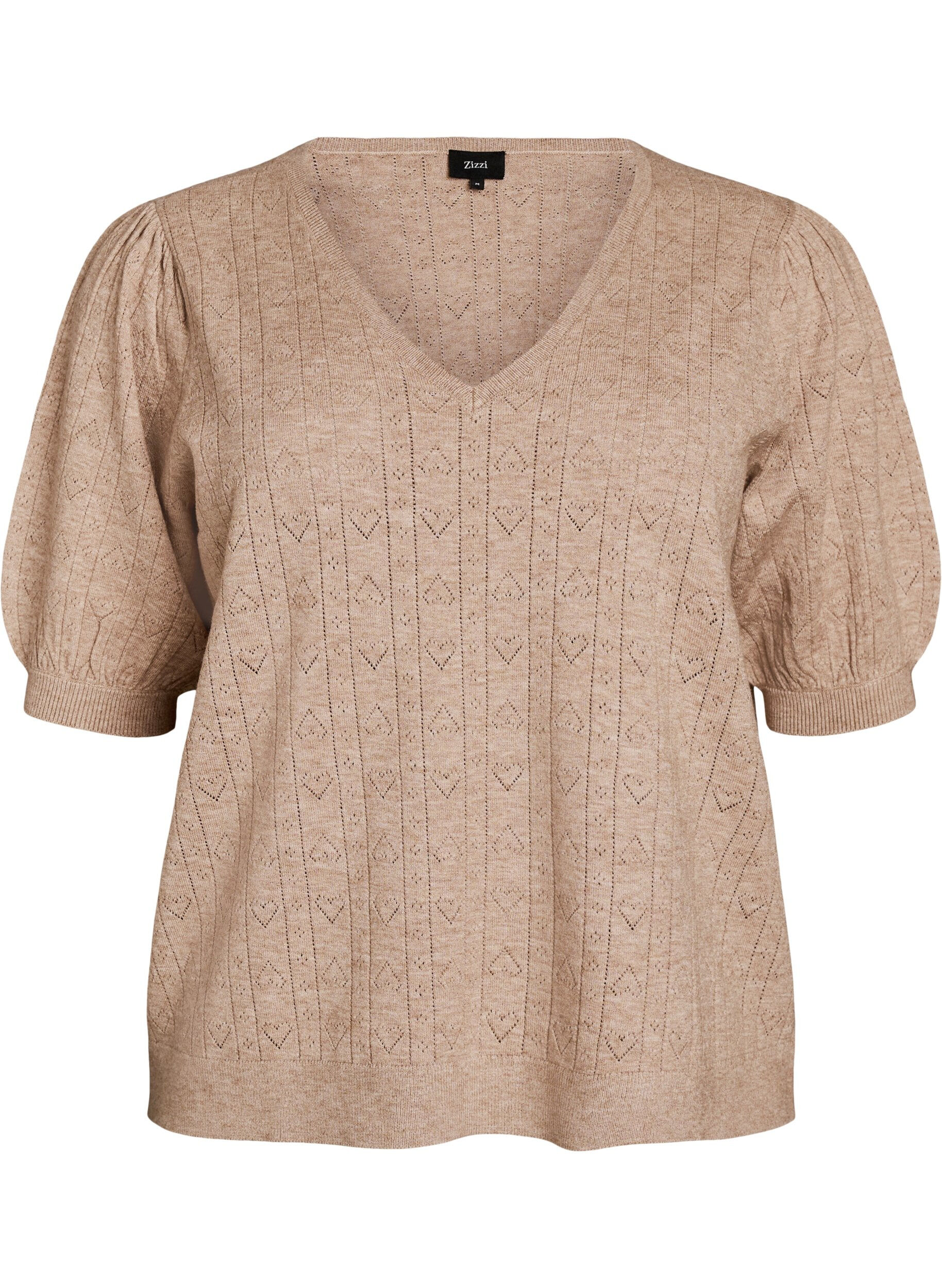 Blouse en maille pointelle &agrave; manches courtes