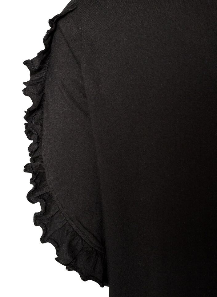 Chemise de nuit en coton bio avec manches &agrave; volants, Noir, Packshot image number 3