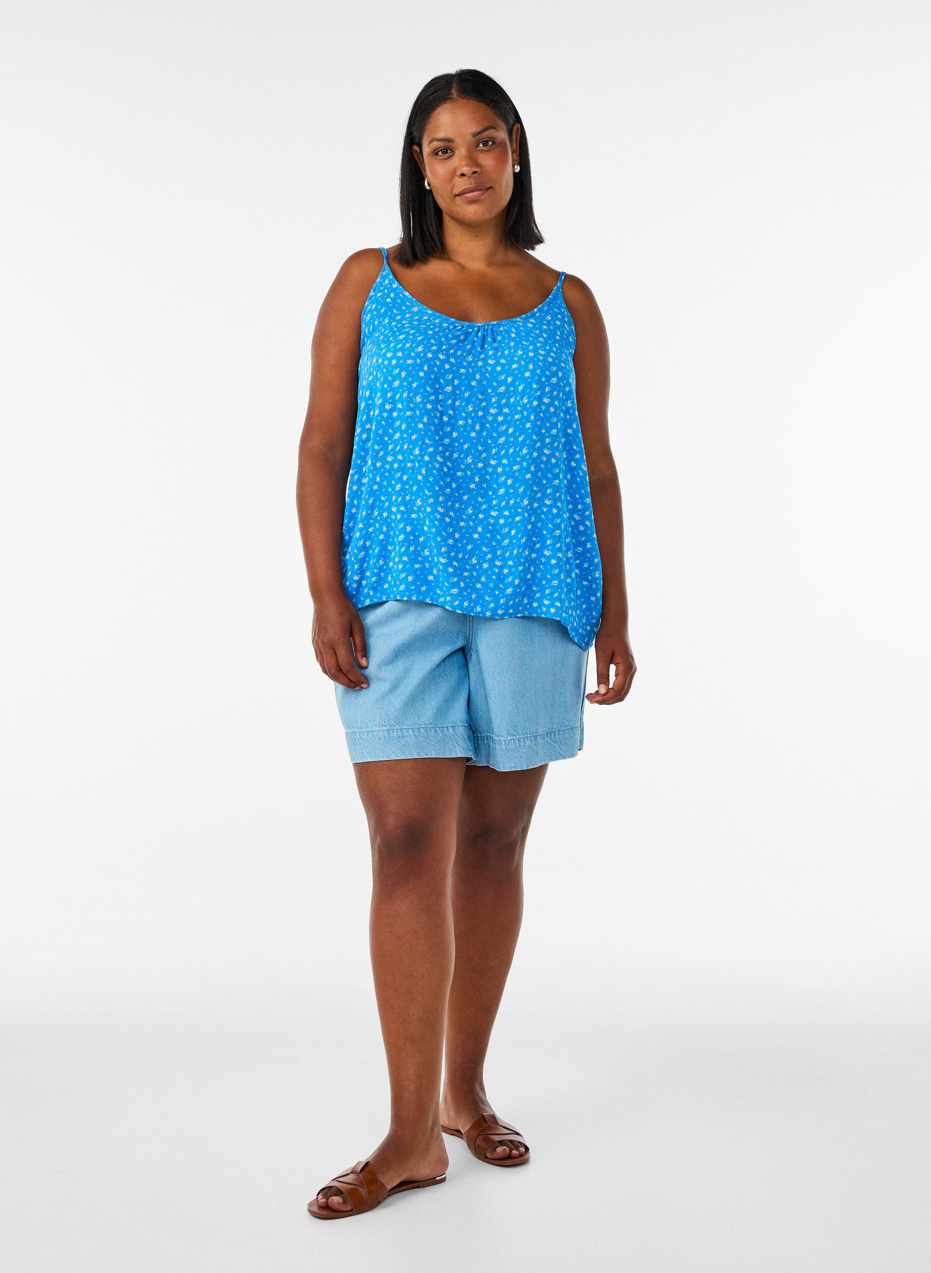 ZizziTop &agrave; bretelles en viscose, Bleu, Model image number 1