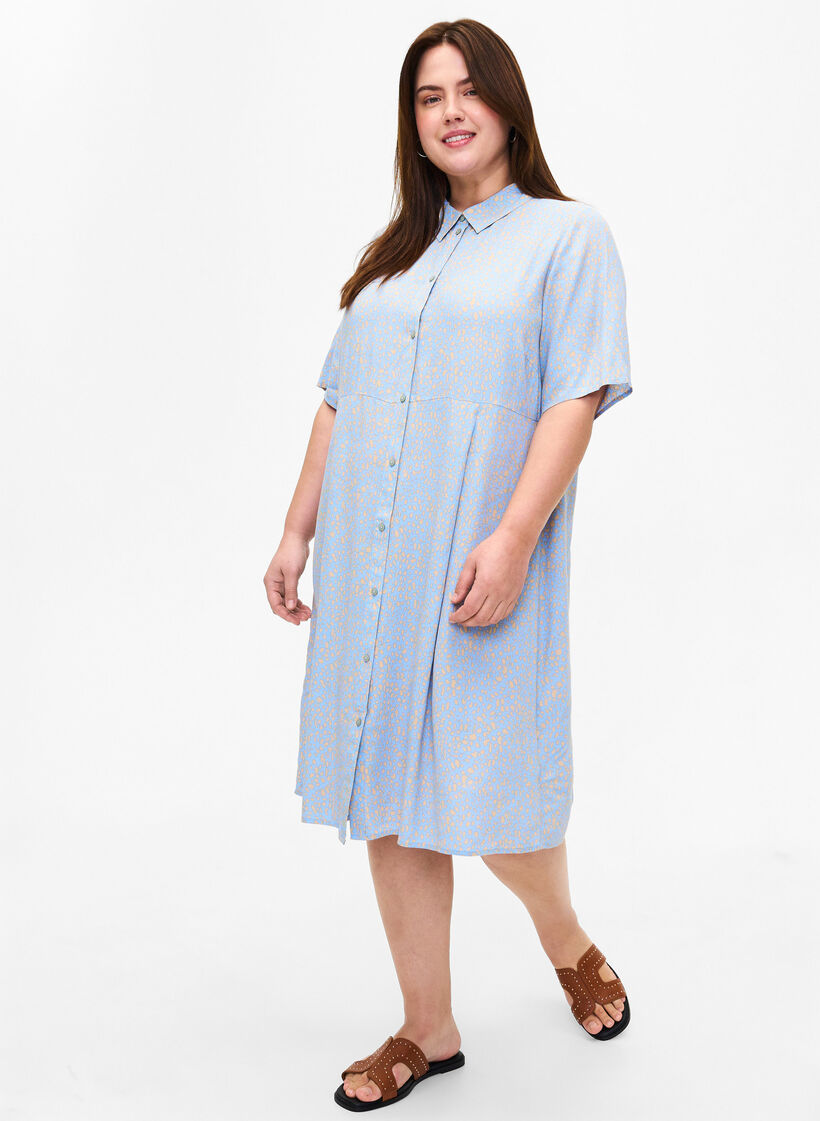 Robe chemise en viscose avec imprimé, Small Dot AOP, Model image number 0