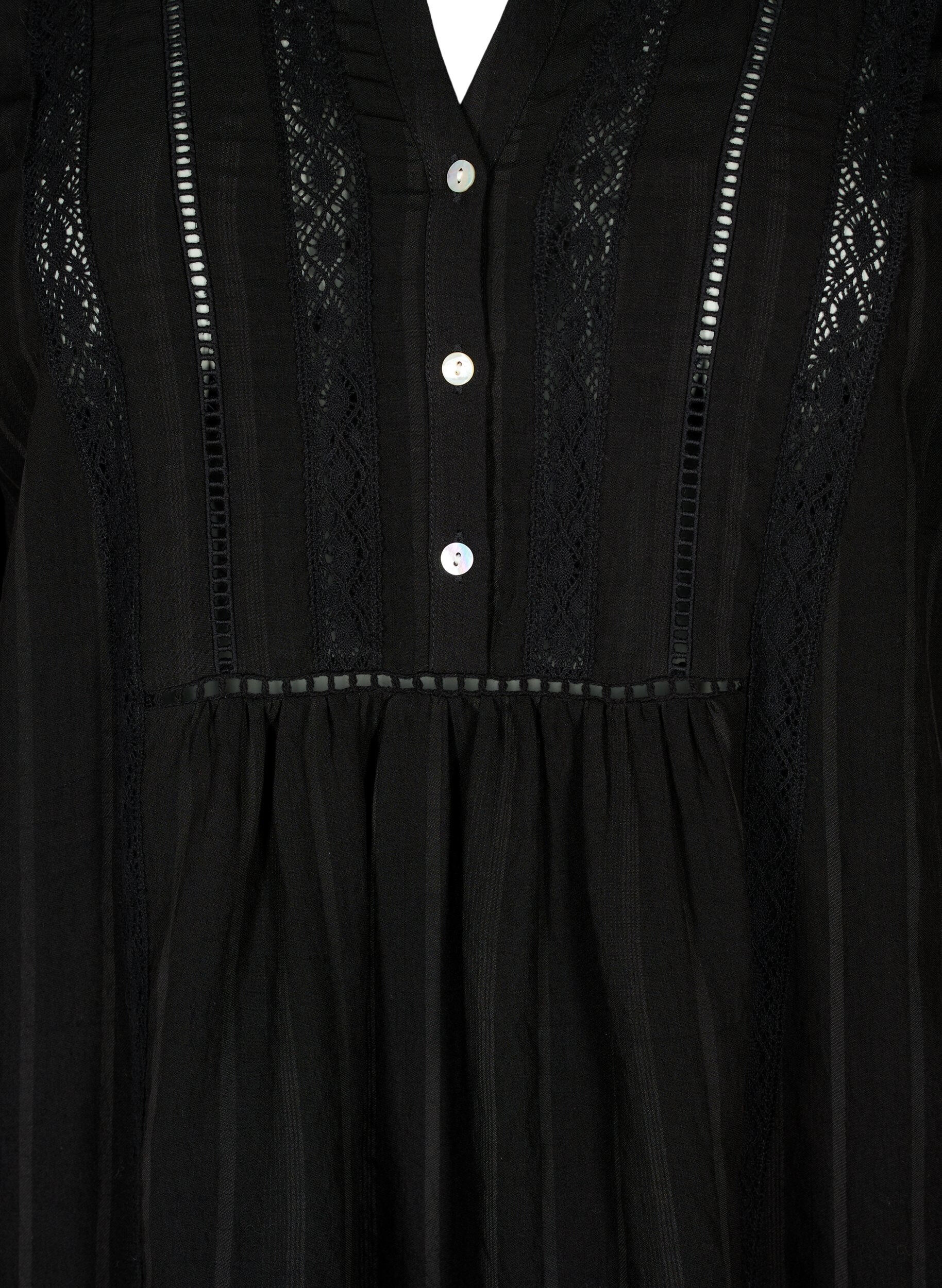Zizzi Robe en viscose ray&eacute;e avec ruban en dentelle, Black, Packshot image number 2