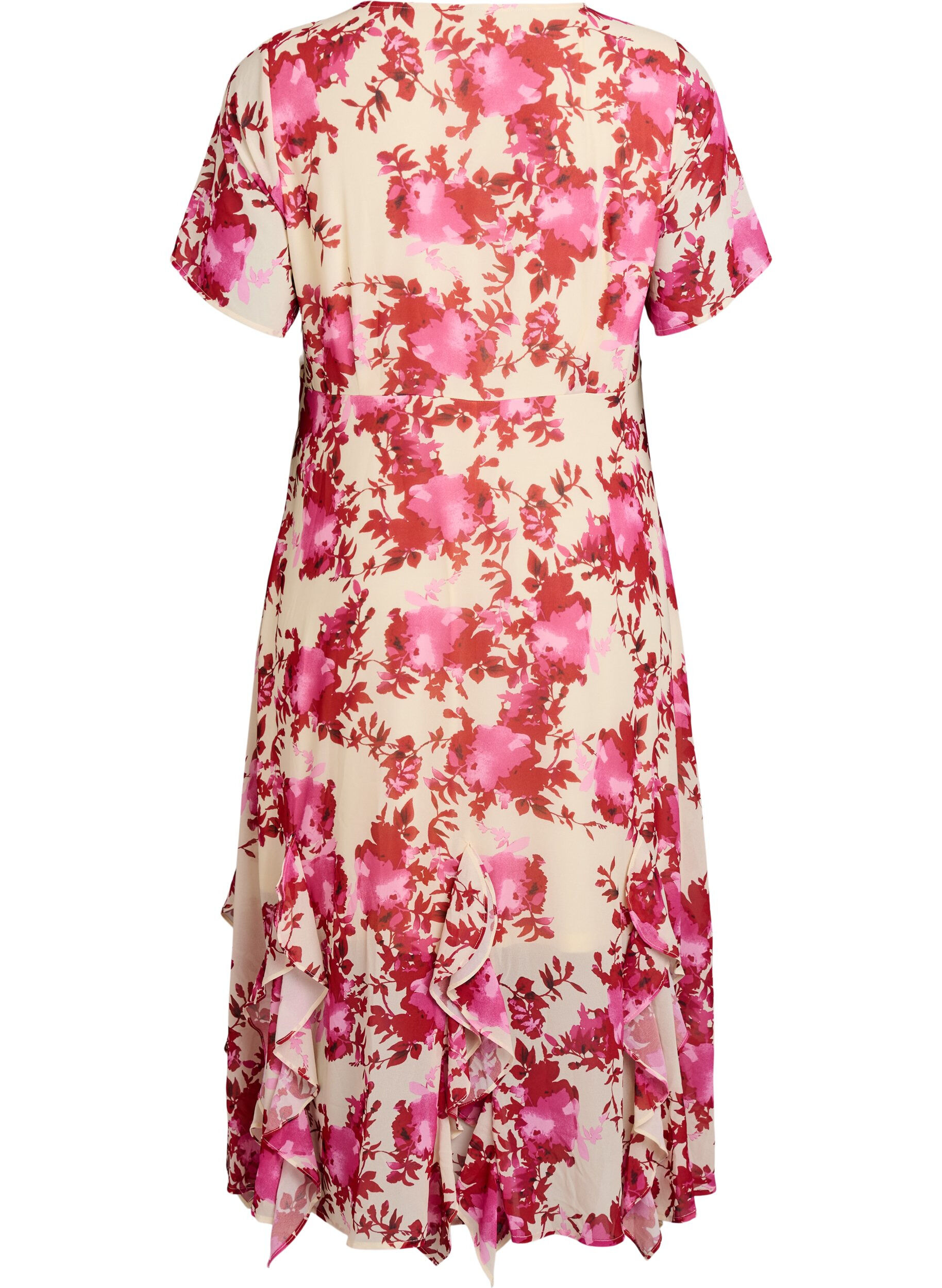 Zizzi Robe florale en mousseline avec volants et col en V, 9990, Packshot image number 1