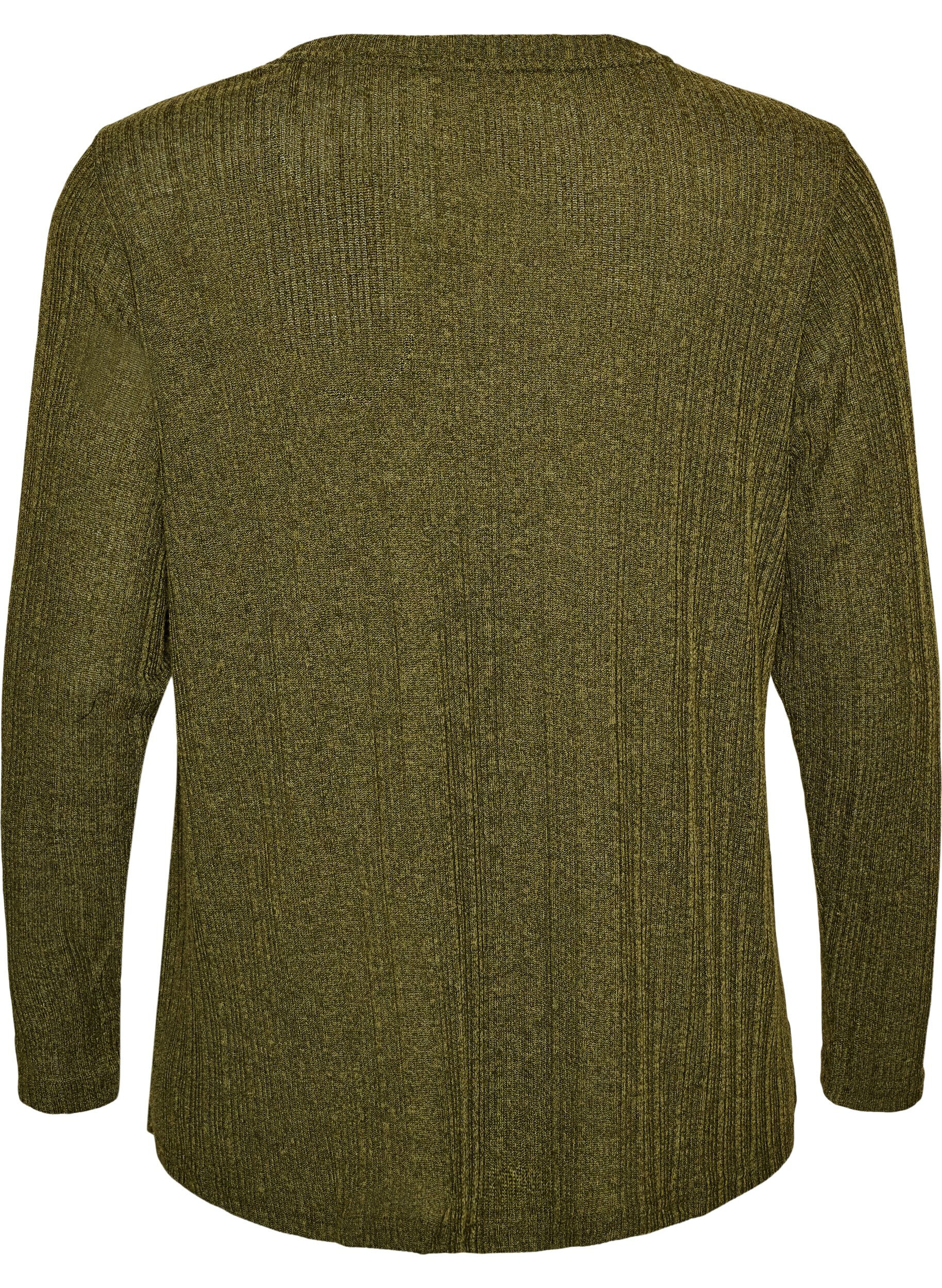 ZizziBlouse en jersey avec structure c&ocirc;tel&eacute;e et manches longues, Vert fonc&eacute;, Packshot image number 1