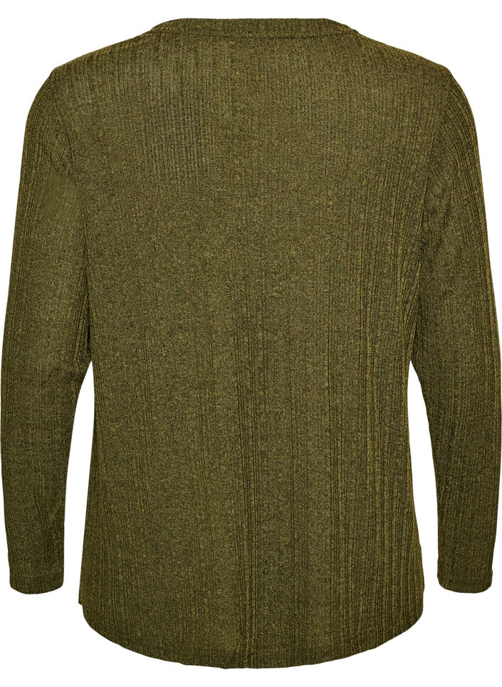 Blouse en jersey avec structure c&ocirc;tel&eacute;e et manches longues, Vert fonc&eacute;, Packshot image number 1