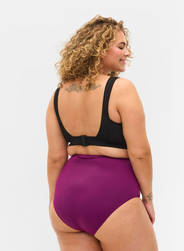 Bas de bikini taille haute avec drapage, Dark Purple, Model image number 1