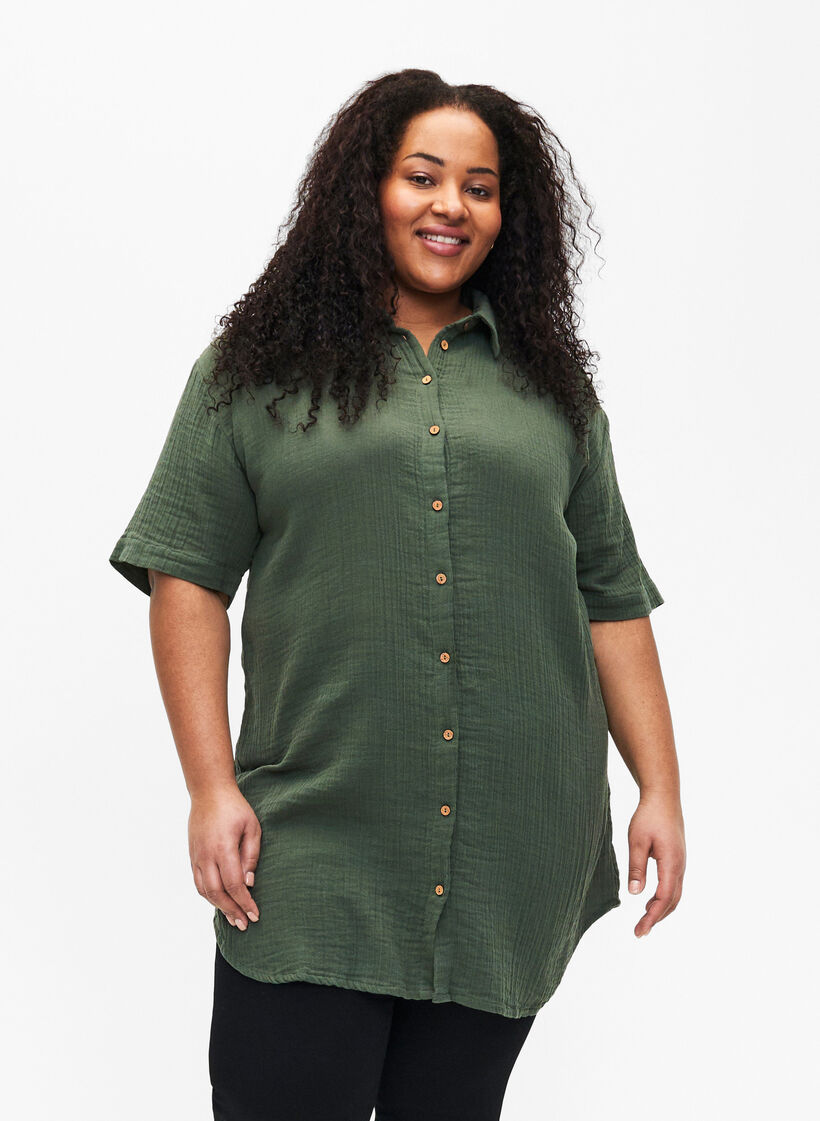 Chemise à manches courtes avec boutons, Thyme, Model image number 0