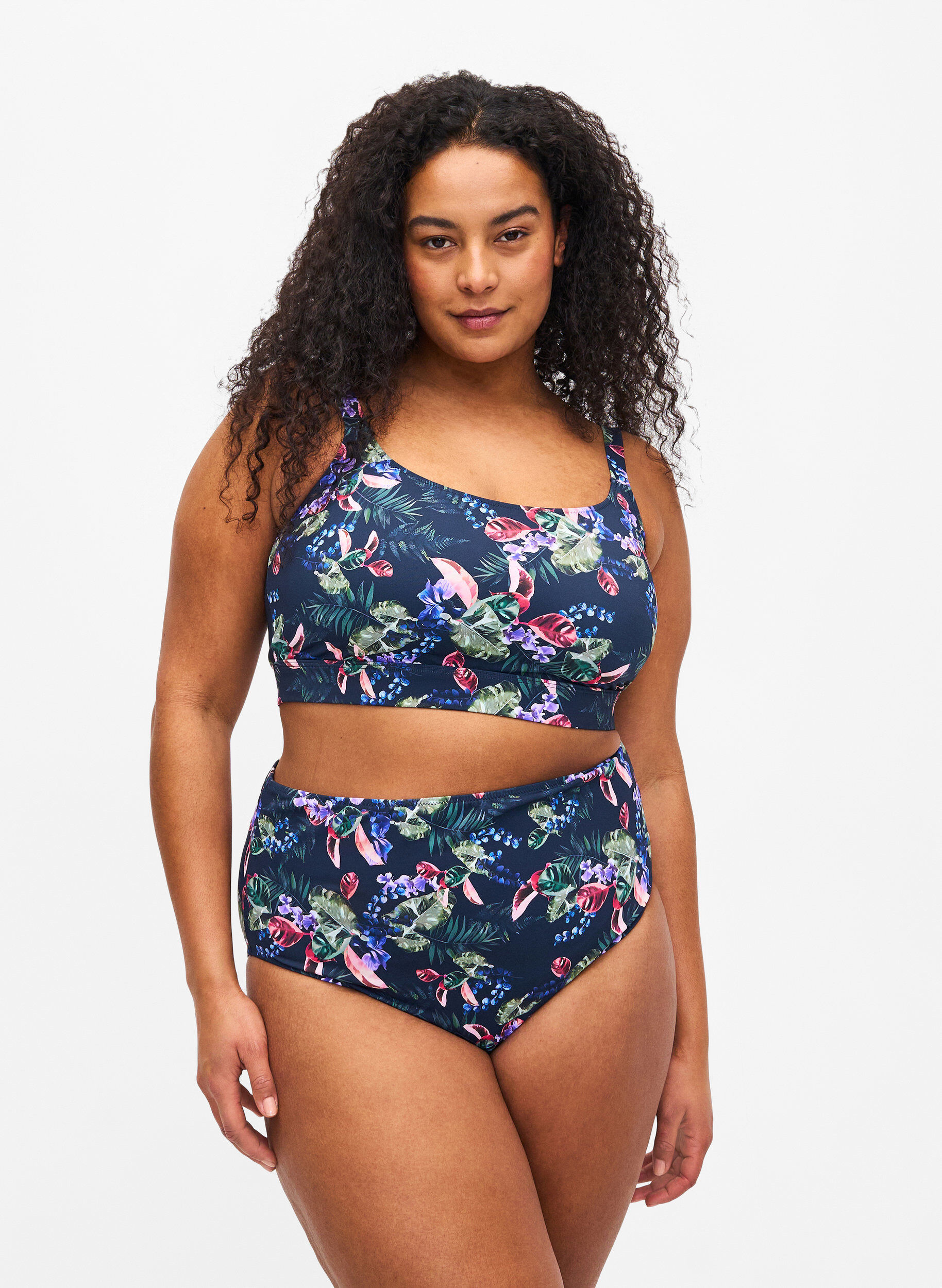 Zizzi Slip de bikini taille haute avec imprim&eacute;, Bleu, Model image number 0