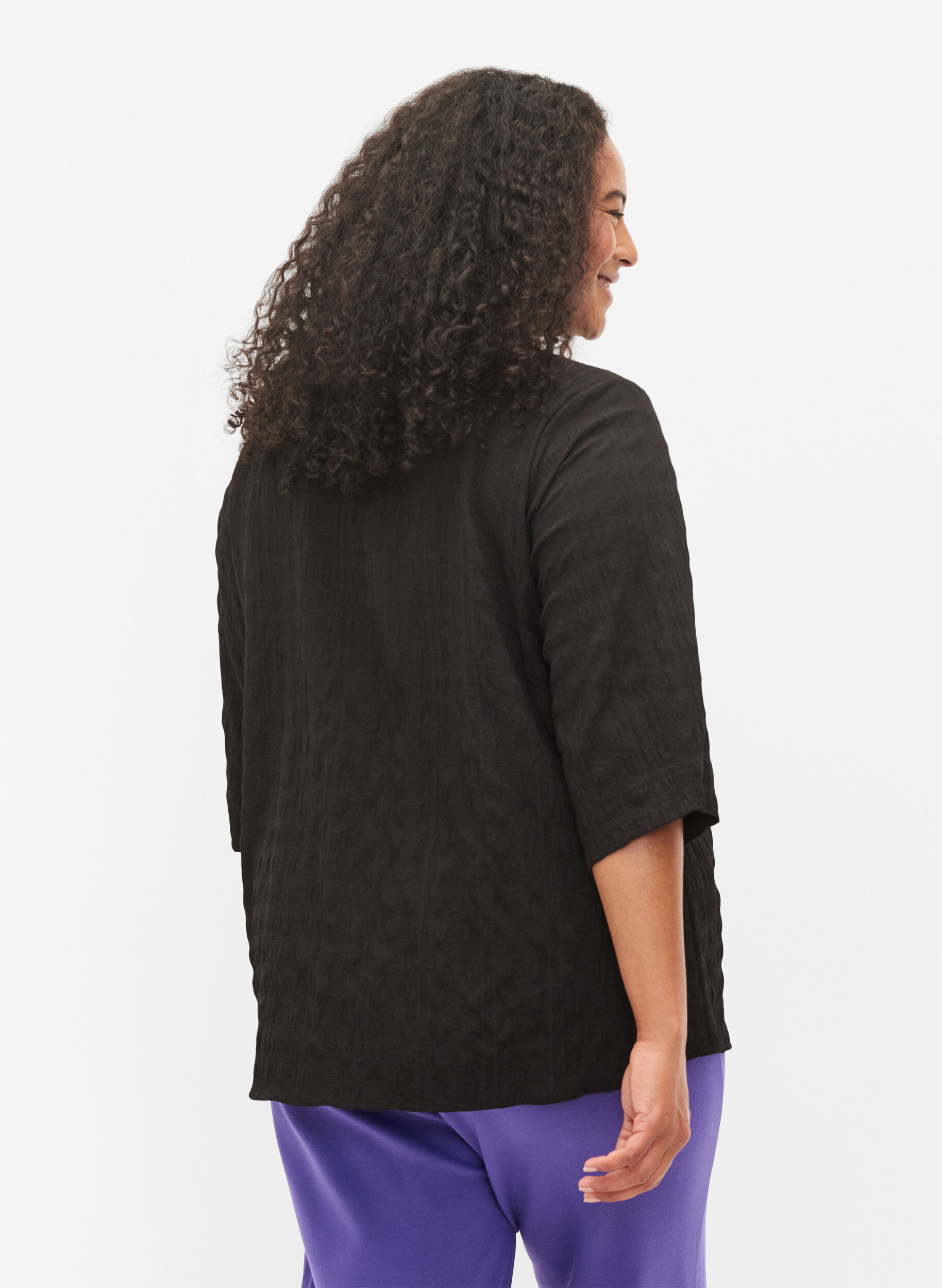 Zizzi Blouse avec encolure haute et manches 3/4, Black, Model image number 1