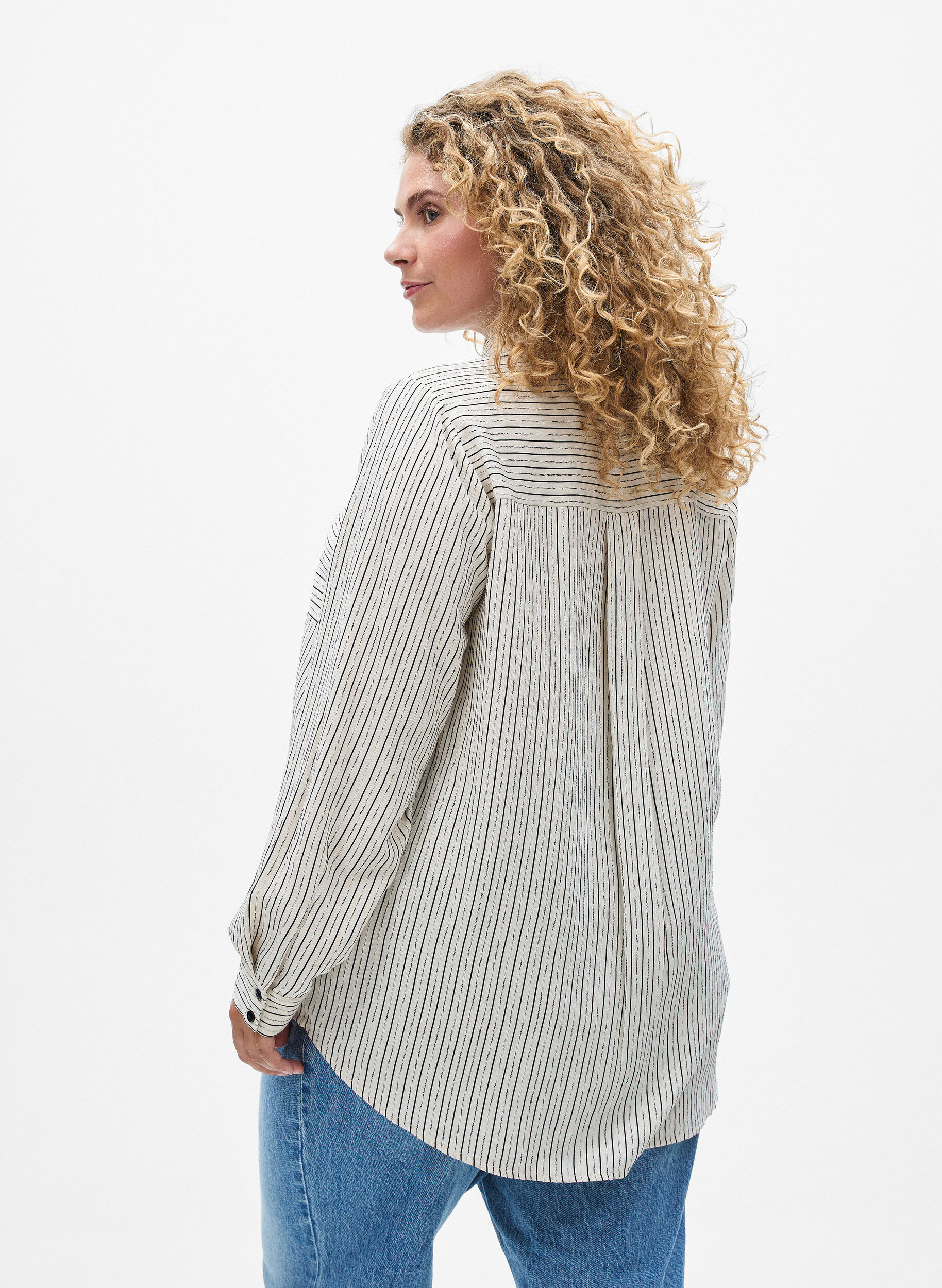 Zizzi Chemise &agrave; rayures, Blanc, Model image number 2