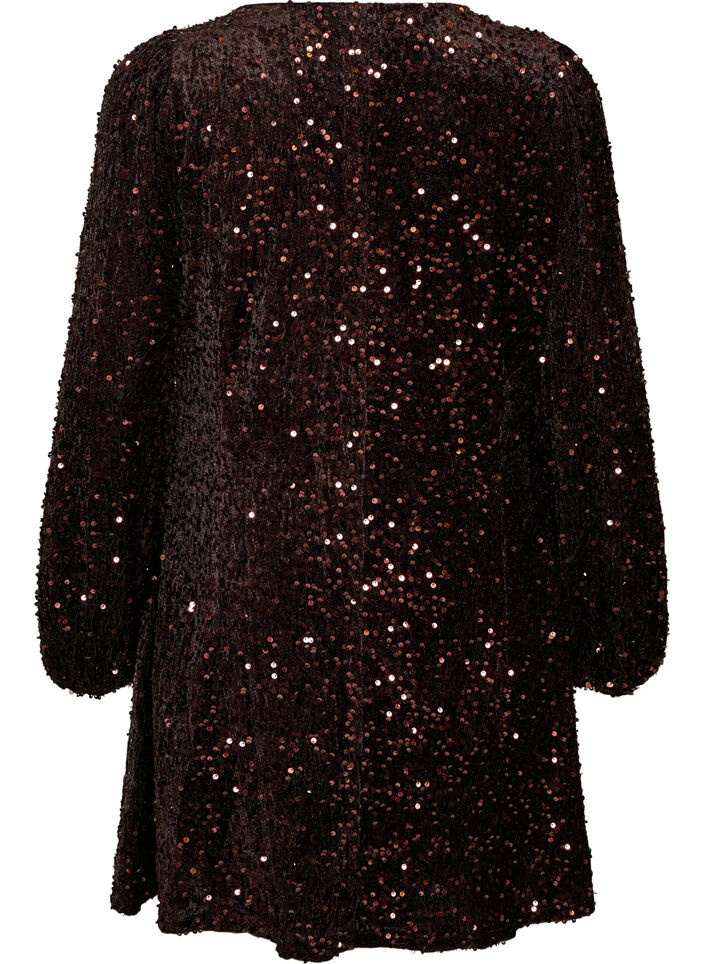 Robe courte en sequins &agrave; coupe trap&egrave;ze, Marron, Packshot image number 1