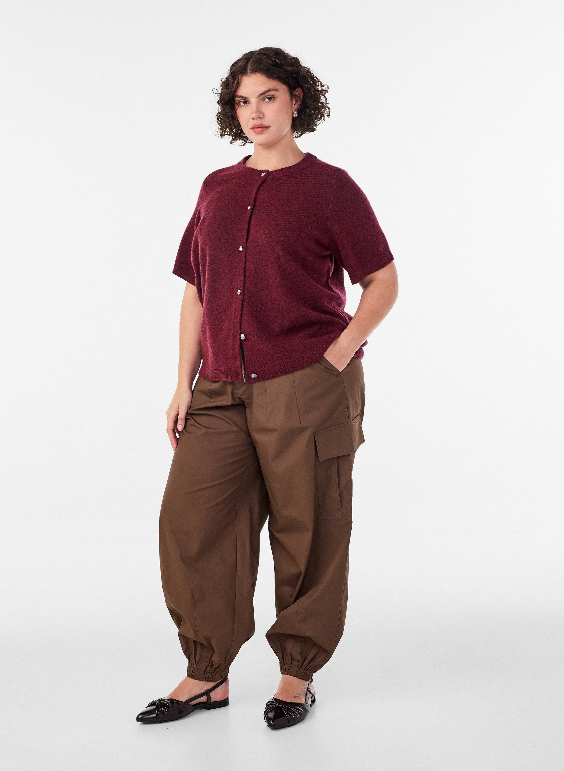Pantalon cargo ballon en coton, Marron, Model