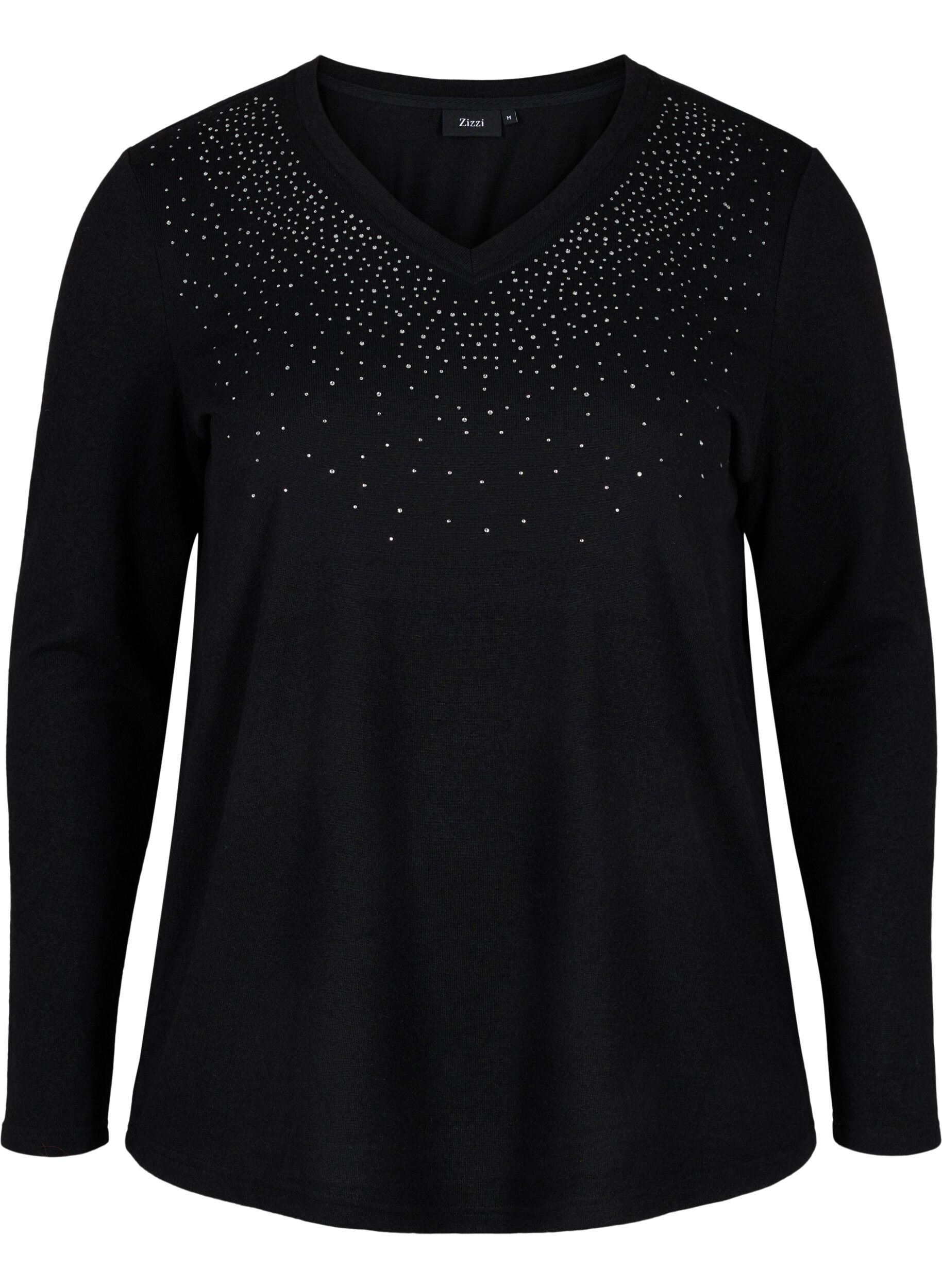 Zizzi Blouse avec similis et manches longues, Black, Packshot image number 0