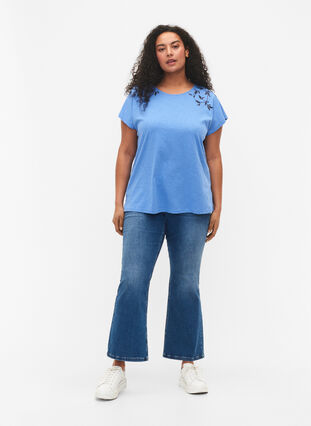 T-shirt en coton avec imprimé feuilles, Ultramarine C Leaf, Model image number 2